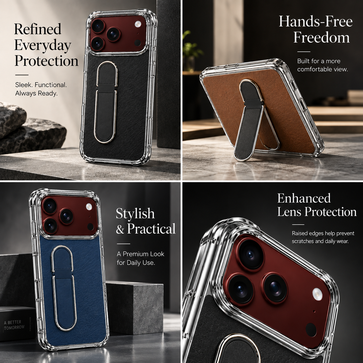 Premium iPhone Case Hidden Bar Folding Stand Foldable Cover Full Protection Shockproof Sweat Resistant Non Slip Slim Durable Protective Phone Cover Case
