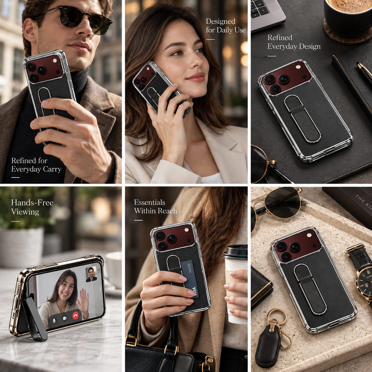 Premium iPhone Case Hidden Bar Folding Stand Foldable Cover Full Protection Shockproof Sweat Resistant Non Slip Slim Durable Protective Phone Cover Case