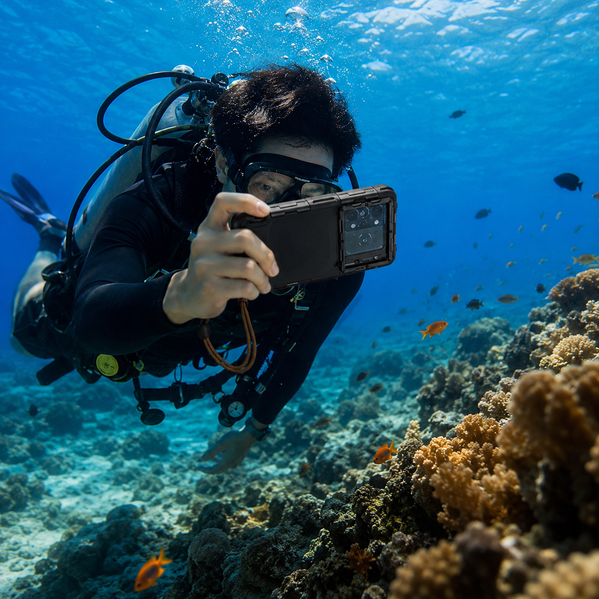 Premium iPhone Case IP68 Waterproof Diving Pouch 15m 50ft PC TPU Shockproof Anti Scratch Lanyard Underwater Photography Full Cover Protection Safe Use
