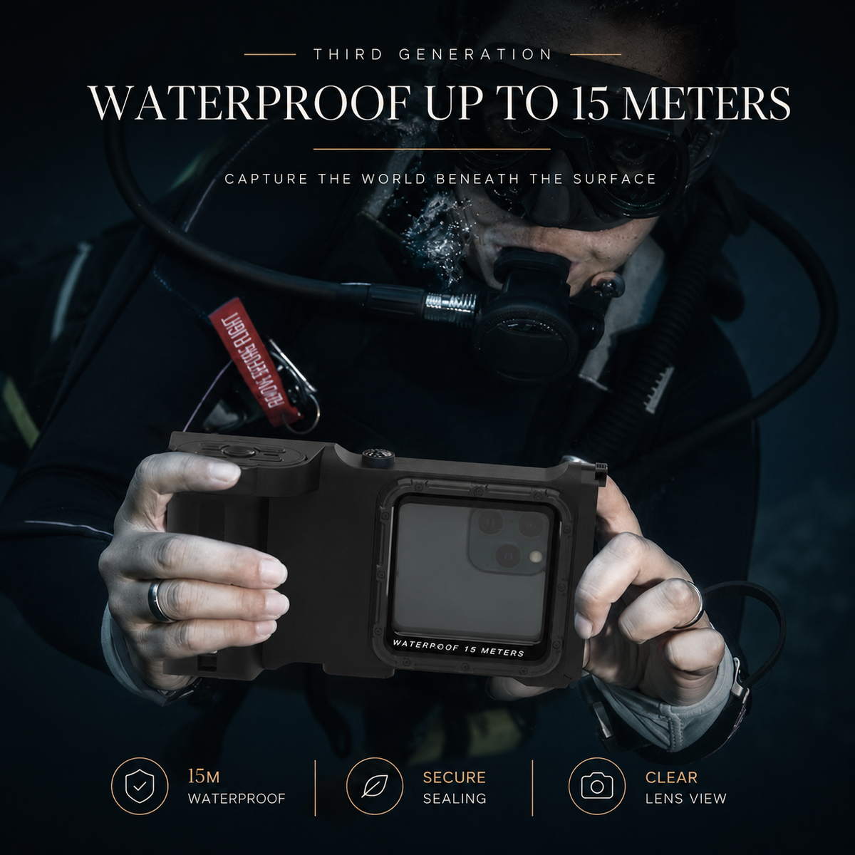 Premium iPhone Case IP68 Waterproof Full Body Shockproof Cover Anti-Scratch Sealed 15m Underwater Protection Secure Lanyard PC TPU Durable Gear Design