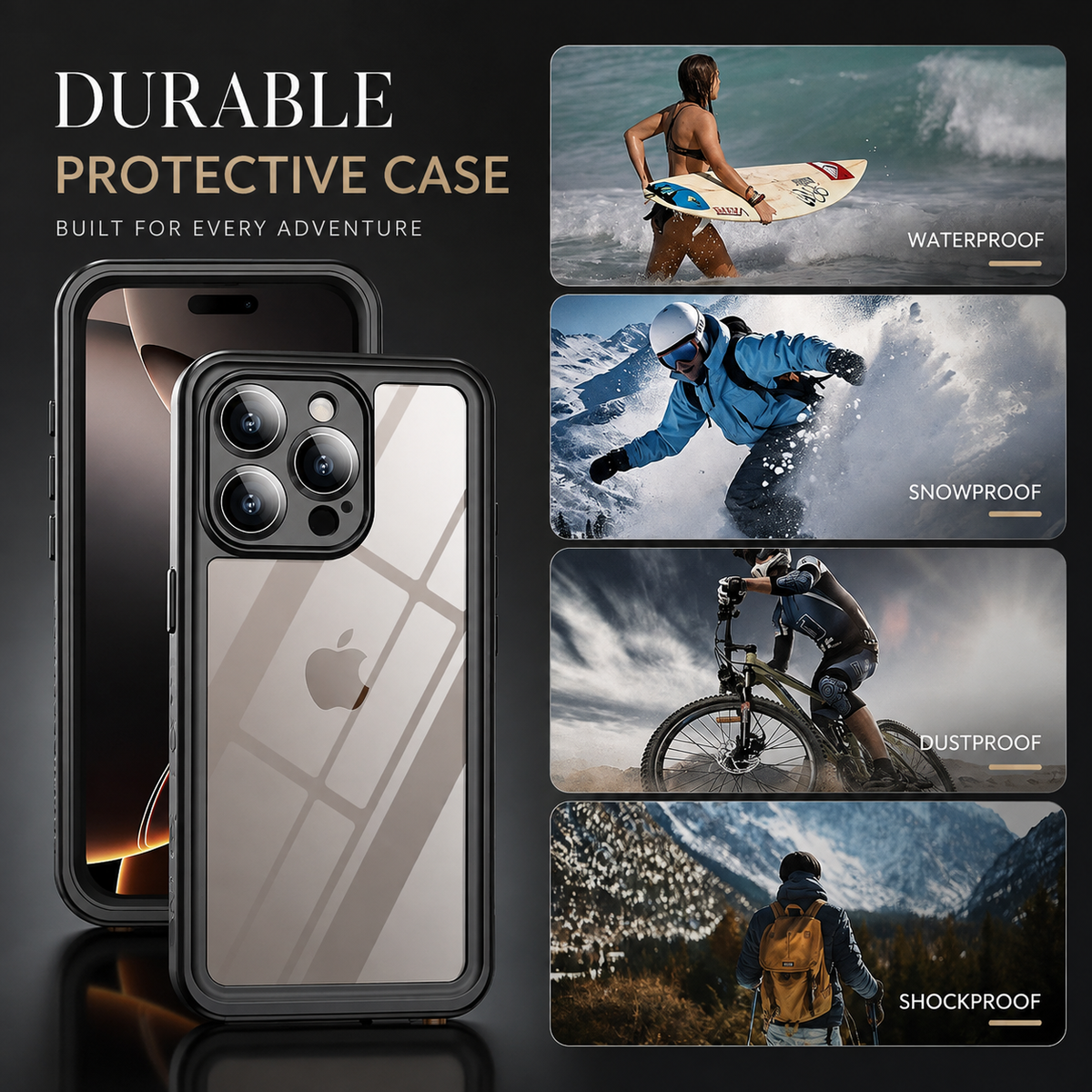 Premium iPhone Case IP68 Waterproof Magnetic Full Body Screen Protector Shockproof Dustproof MagSafe Compatible Non Slip Rugged Protective Cover Secure