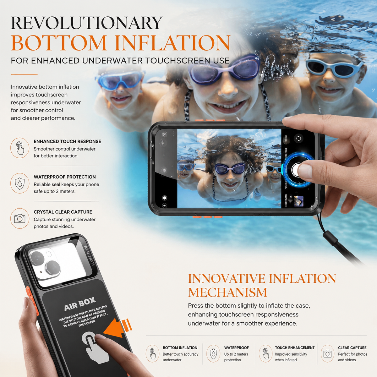 Premium iPhone Case IP68 Waterproof Shockproof Full Body Sealed Cover Dustproof Outdoor Underwater Protective Case Anti-Slip Rugged Design
