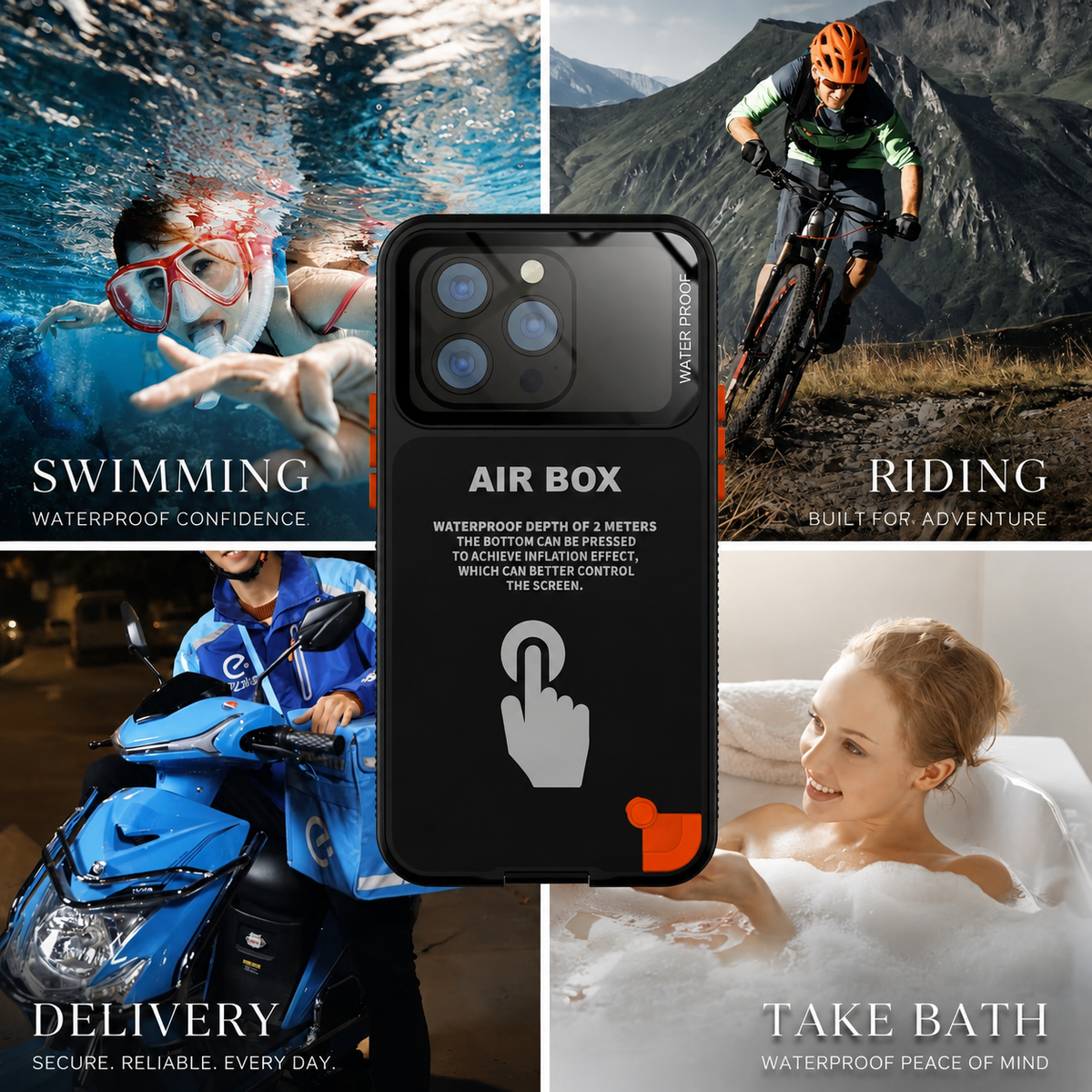 Premium iPhone Case IP68 Waterproof Shockproof Full Body Sealed Cover Dustproof Outdoor Underwater Protective Case Anti-Slip Rugged Design