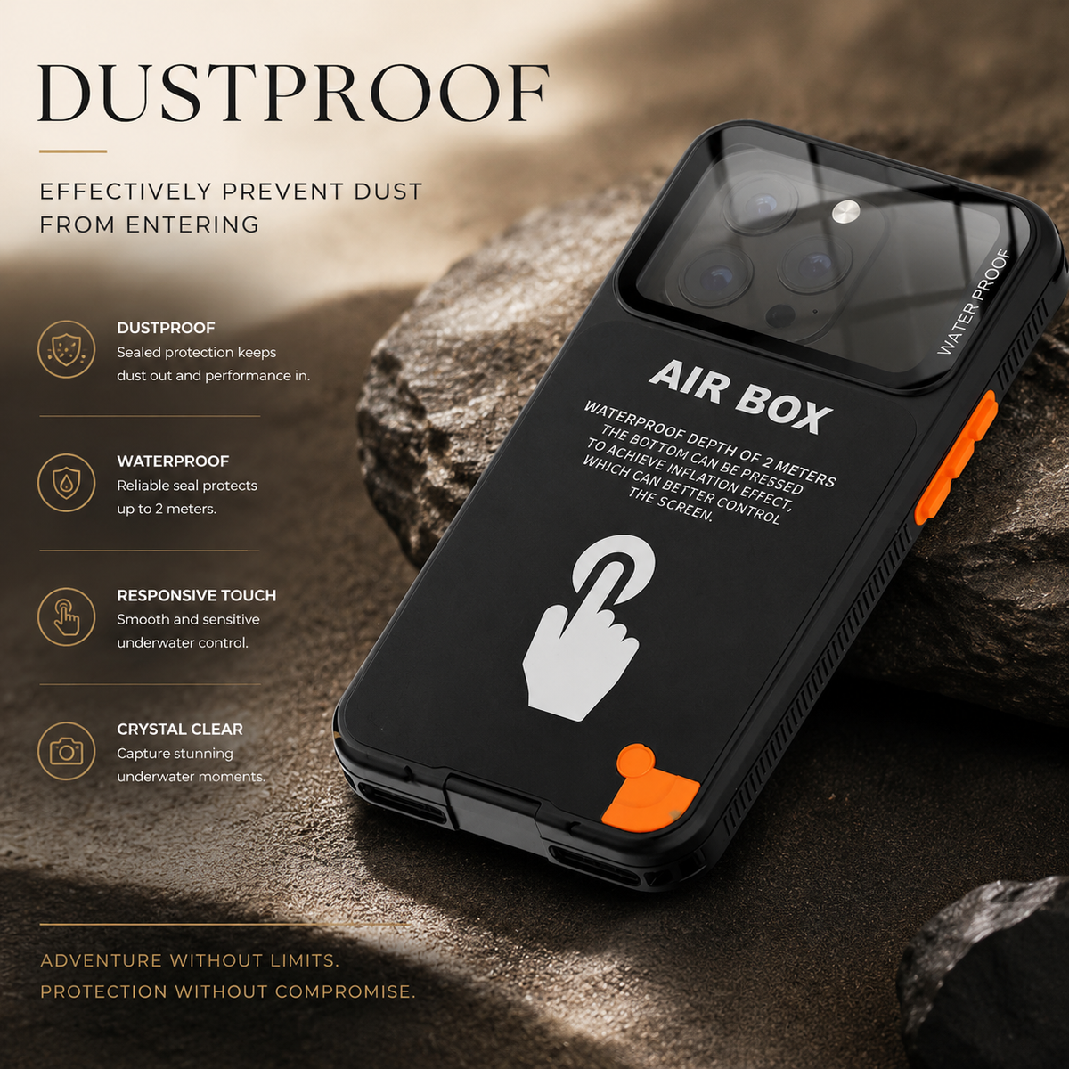 Premium iPhone Case IP68 Waterproof Shockproof Full Body Sealed Cover Dustproof Outdoor Underwater Protective Case Anti-Slip Rugged Design
