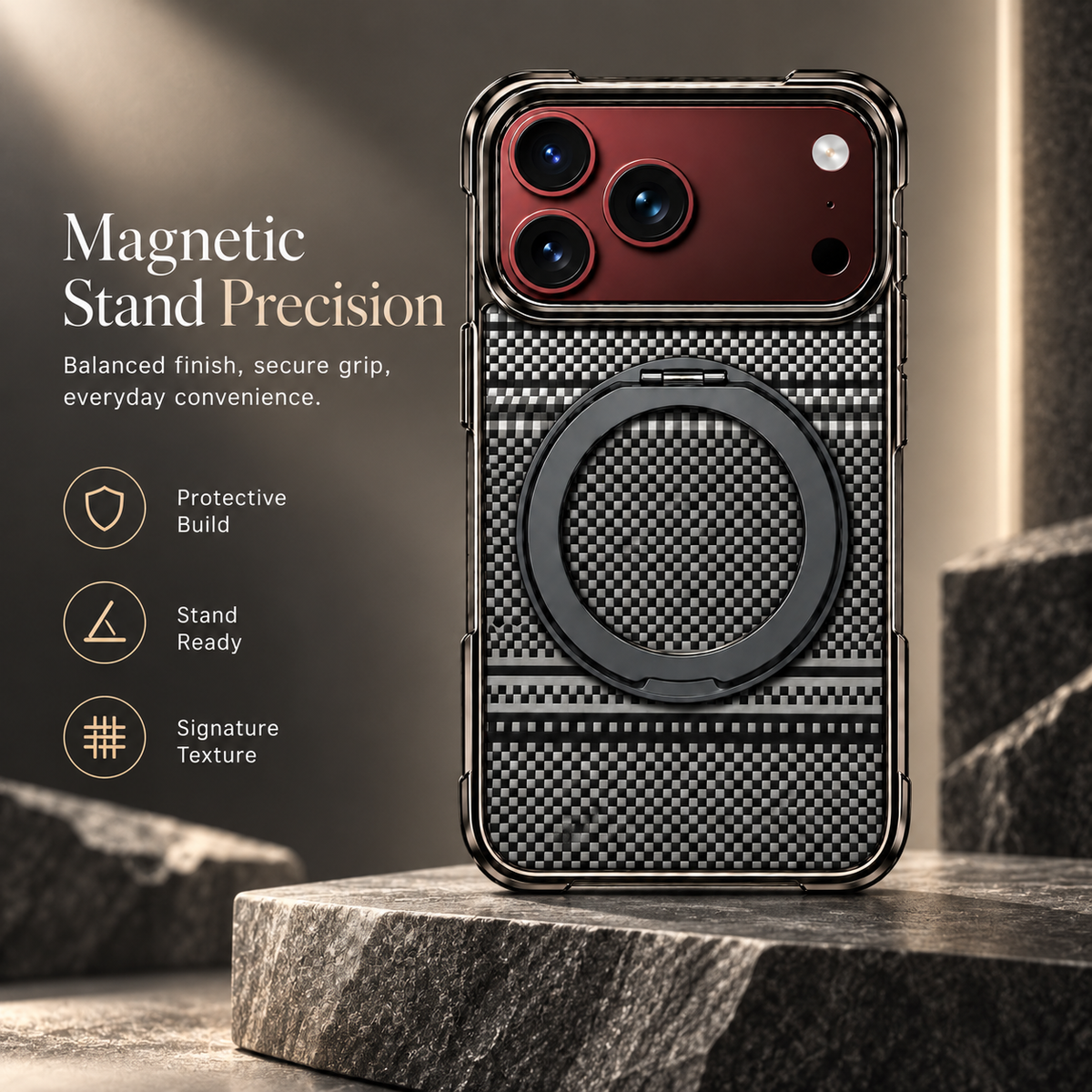 Premium iPhone Case Kevlar Magnetic Holder 360 Rotating Stand Foldable Cover MagSafe Business Shockproof Slim Durable Protective Phone Cover Shell Case