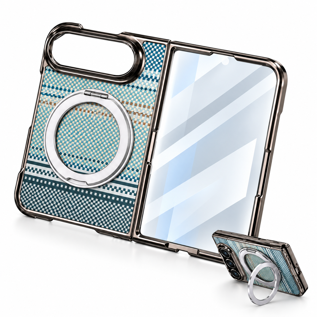 Premium iPhone Case Kevlar Magnetic Holder 360 Rotating Stand MagSafe Foldable Stand Cover Business Shockproof Slim Non Slip Durable Protective Phone Shell Case
