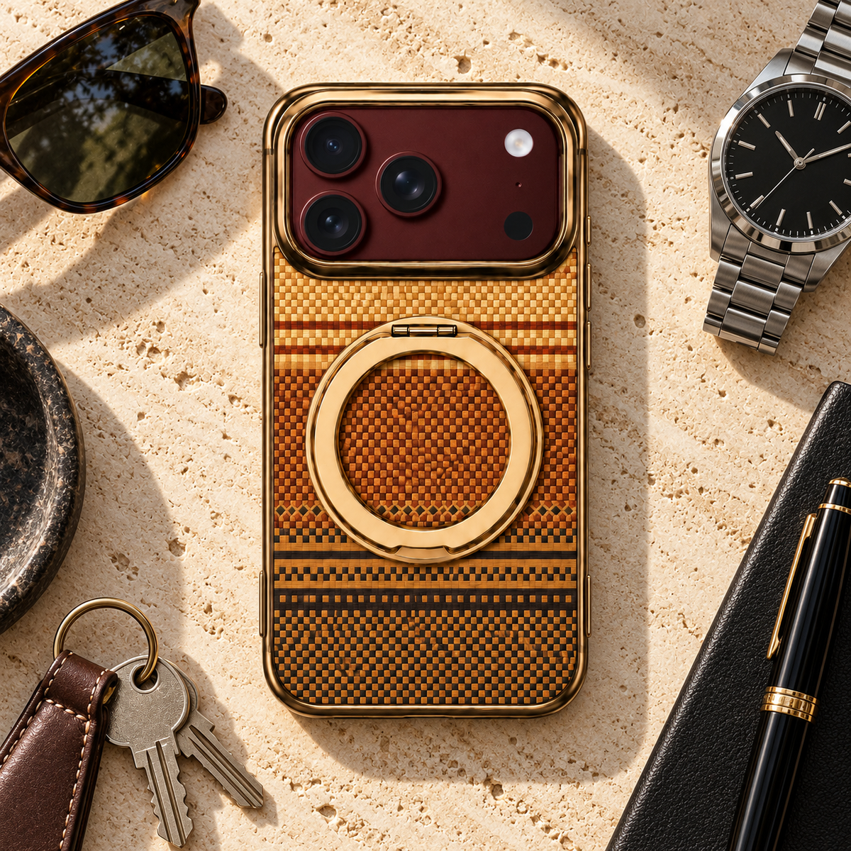 Premium iPhone Case Kevlar Magnetic Holder 360 Rotating Stand MagSafe Foldable Stand Cover Business Shockproof Slim Non Slip Durable Protective Phone Shell Case
