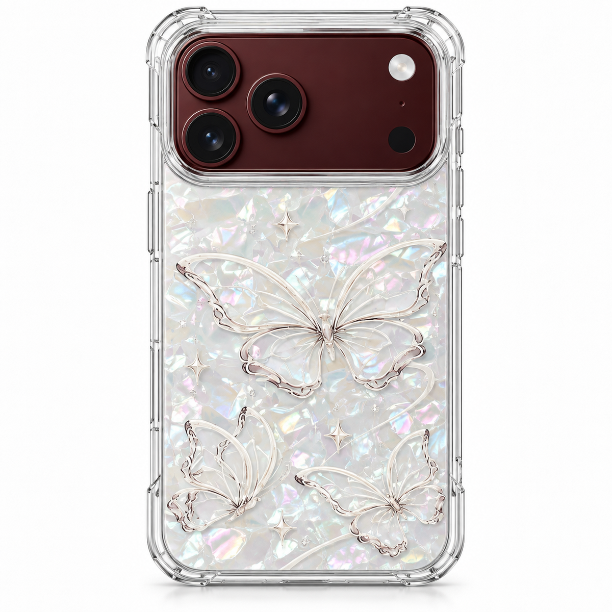 Premium iPhone Case Korean INS Butterfly Flower Heart Pattern Laser Acrylic Hard Shell Shockproof Folding Slim Anti Scratch Stylish Protective Phone Cover