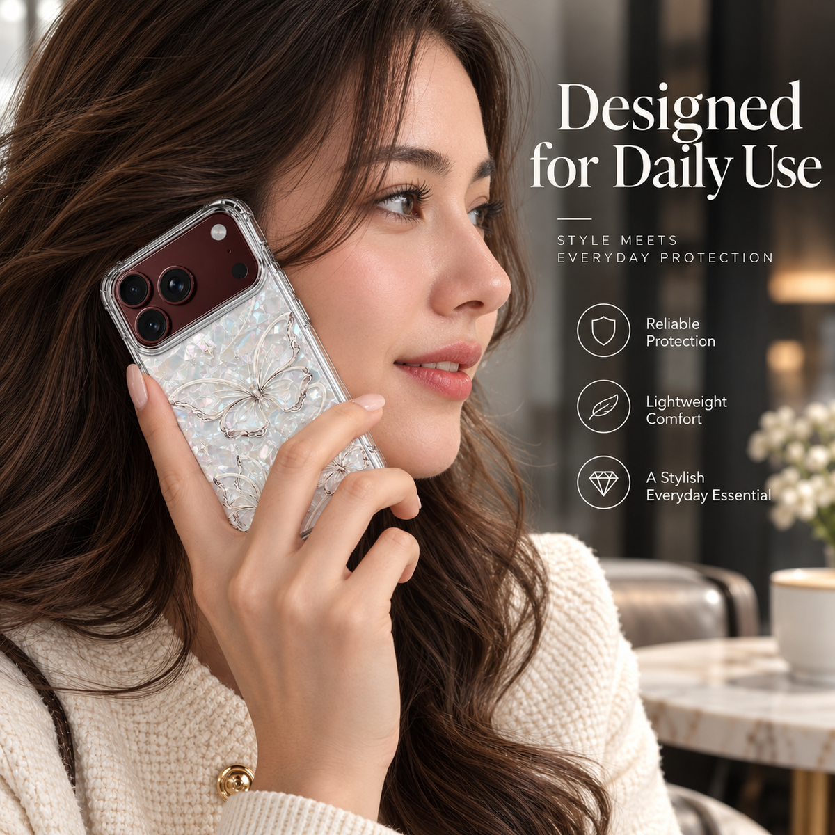 Premium iPhone Case Korean INS Butterfly Flower Heart Pattern Laser Acrylic Hard Shell Shockproof Folding Slim Anti Scratch Stylish Protective Phone Cover