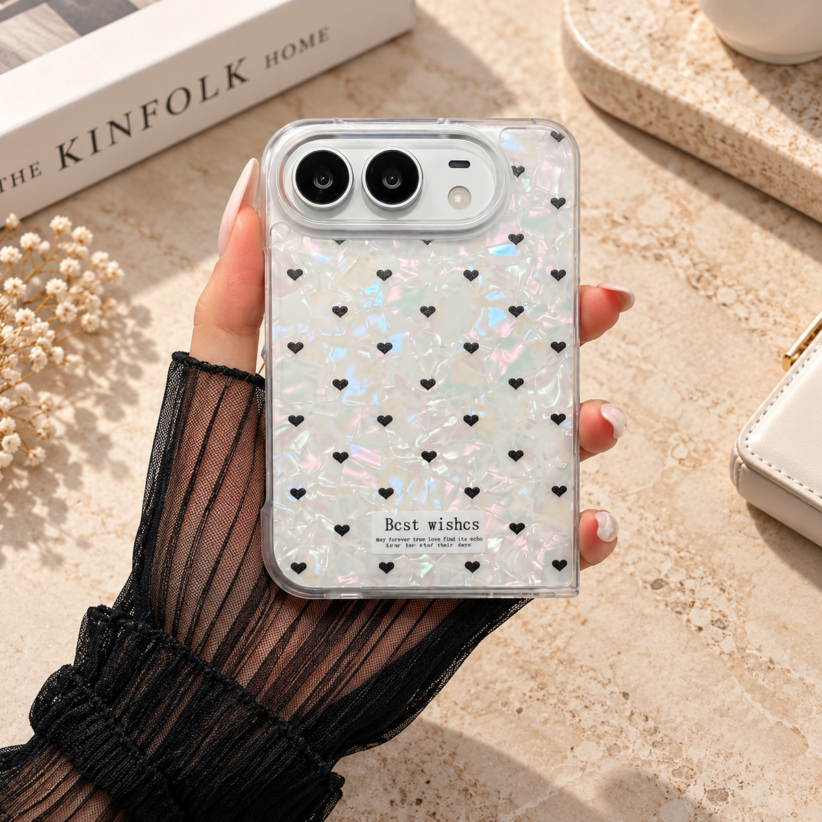 Premium iPhone Case Korean INS Butterfly Flower Heart Pattern Laser Acrylic Hard Shell Shockproof Folding Slim Anti Scratch Stylish Protective Phone Cover