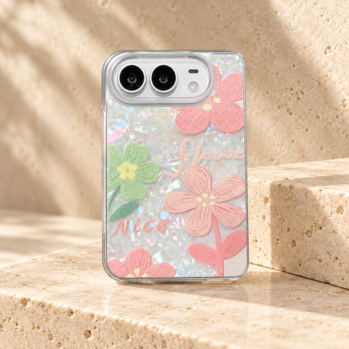 Premium iPhone Case Korean INS Butterfly Flower Heart Pattern Laser Acrylic Hard Shell Shockproof Folding Slim Anti Scratch Stylish Protective Phone Cover
