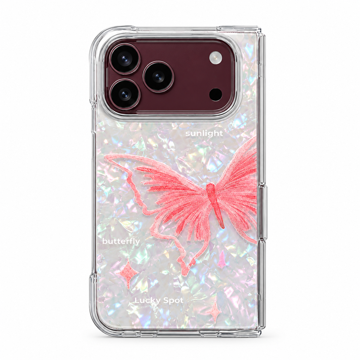 Premium iPhone Case Korean INS Butterfly Flower Heart Pattern Laser Acrylic Hard Shell Shockproof Folding Slim Anti Scratch Stylish Protective Phone Cover