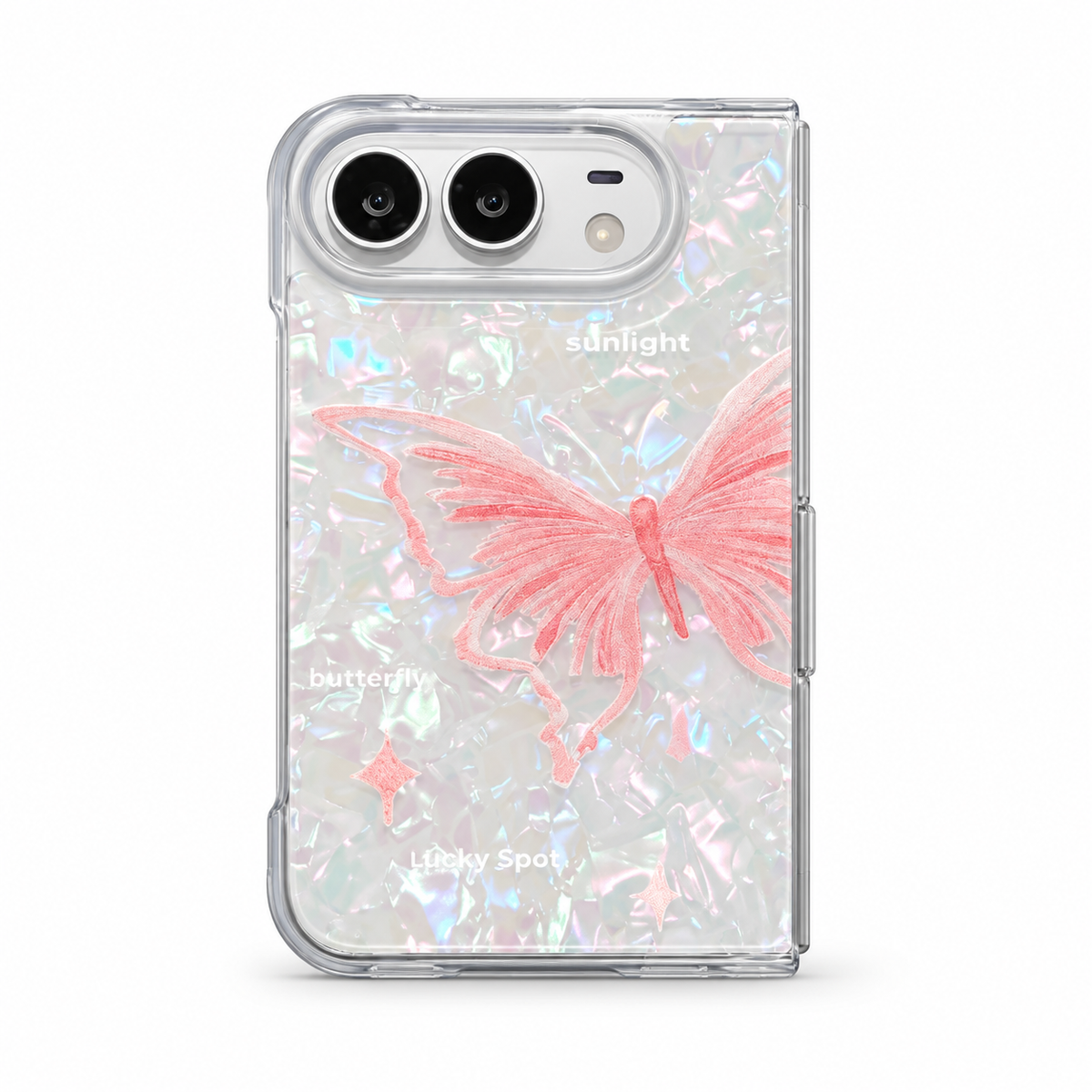 Premium iPhone Case Korean INS Butterfly Flower Heart Pattern Laser Acrylic Hard Shell Shockproof Folding Slim Anti Scratch Stylish Protective Phone Cover