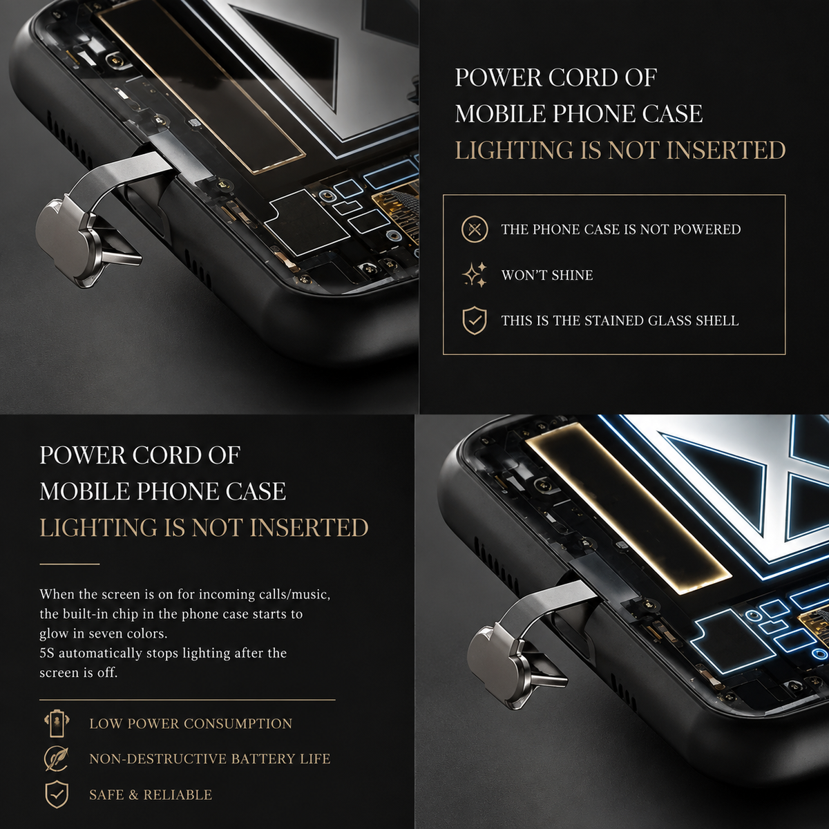 Premium iPhone Case LED Luminous Golden Dragon Sound Reactive Tempered Glass Back TPU Frame Shockproof Ultra Thin Protective Cover Full Protection