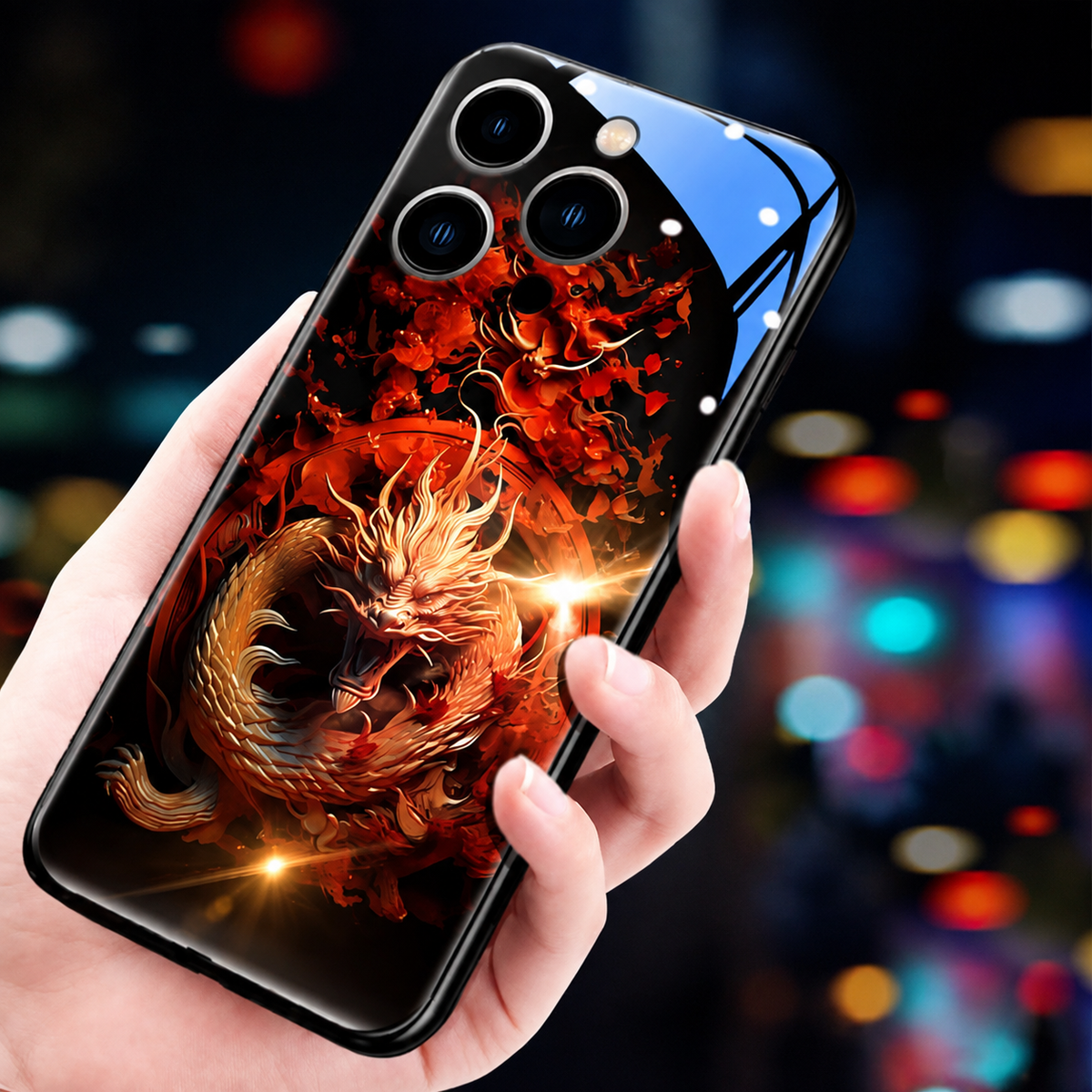 Premium iPhone Case LED Luminous Golden Dragon Sound Reactive Tempered Glass Back TPU Frame Shockproof Ultra Thin Protective Cover Full Protection