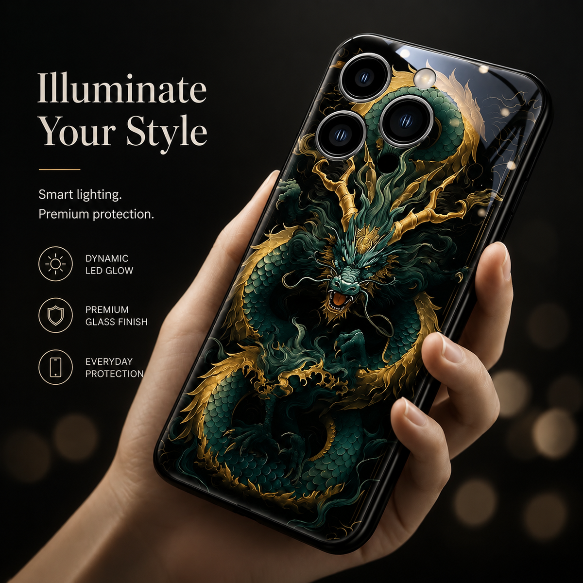 Premium iPhone Case LED Luminous Sound Reactive Tempered Glass Camera Protection Shockproof Protective Cover Slim Full Coverage Decorative Design Look