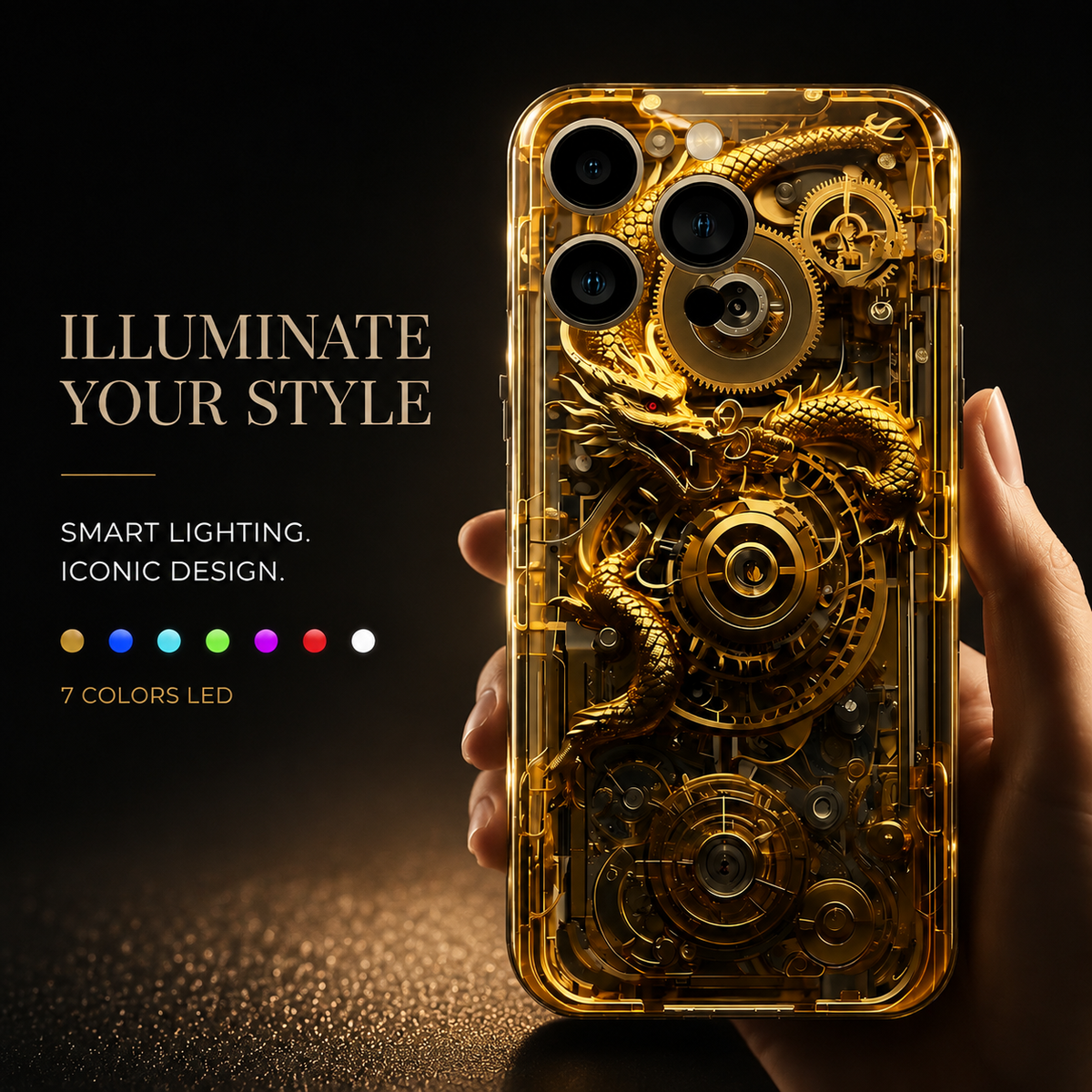 Premium iPhone Case LED Luminous Sound Reactive Tempered Glass Camera Protection Shockproof Protective Cover Slim Full Coverage Decorative Design Look
