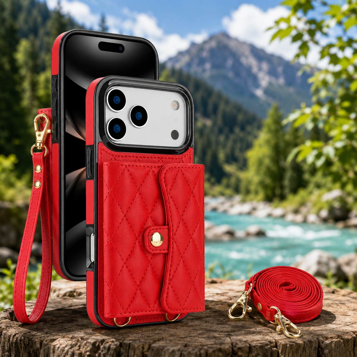 Premium iPhone Case Leather Crossbody Wallet Card Holder Coin Pocket Wrist Shoulder Strap Shockproof Non Slip Full Coverage Portable Protective Design