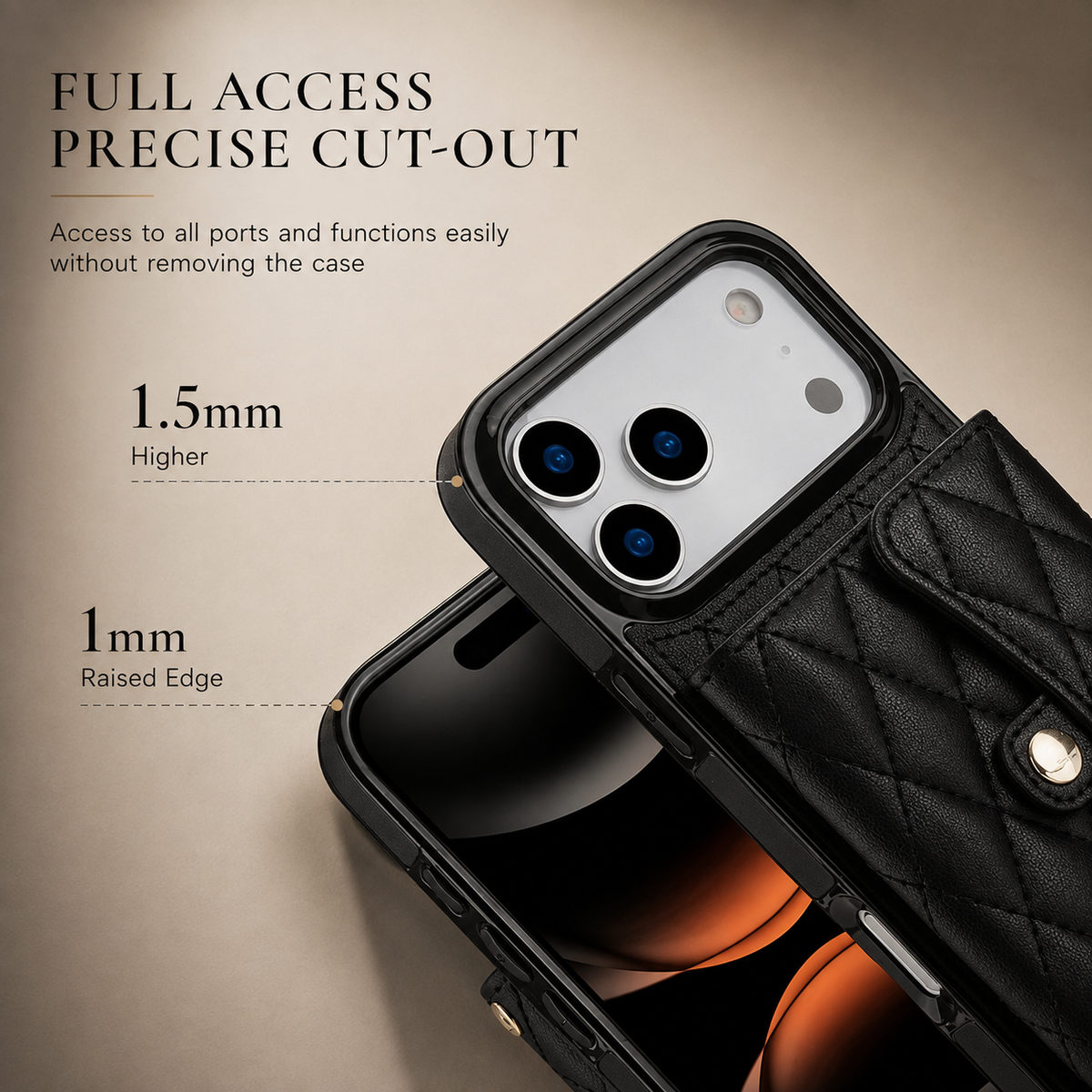 Premium iPhone Case Leather Crossbody Wallet Card Holder Coin Pocket Wrist Shoulder Strap Shockproof Non Slip Full Coverage Portable Protective Design
