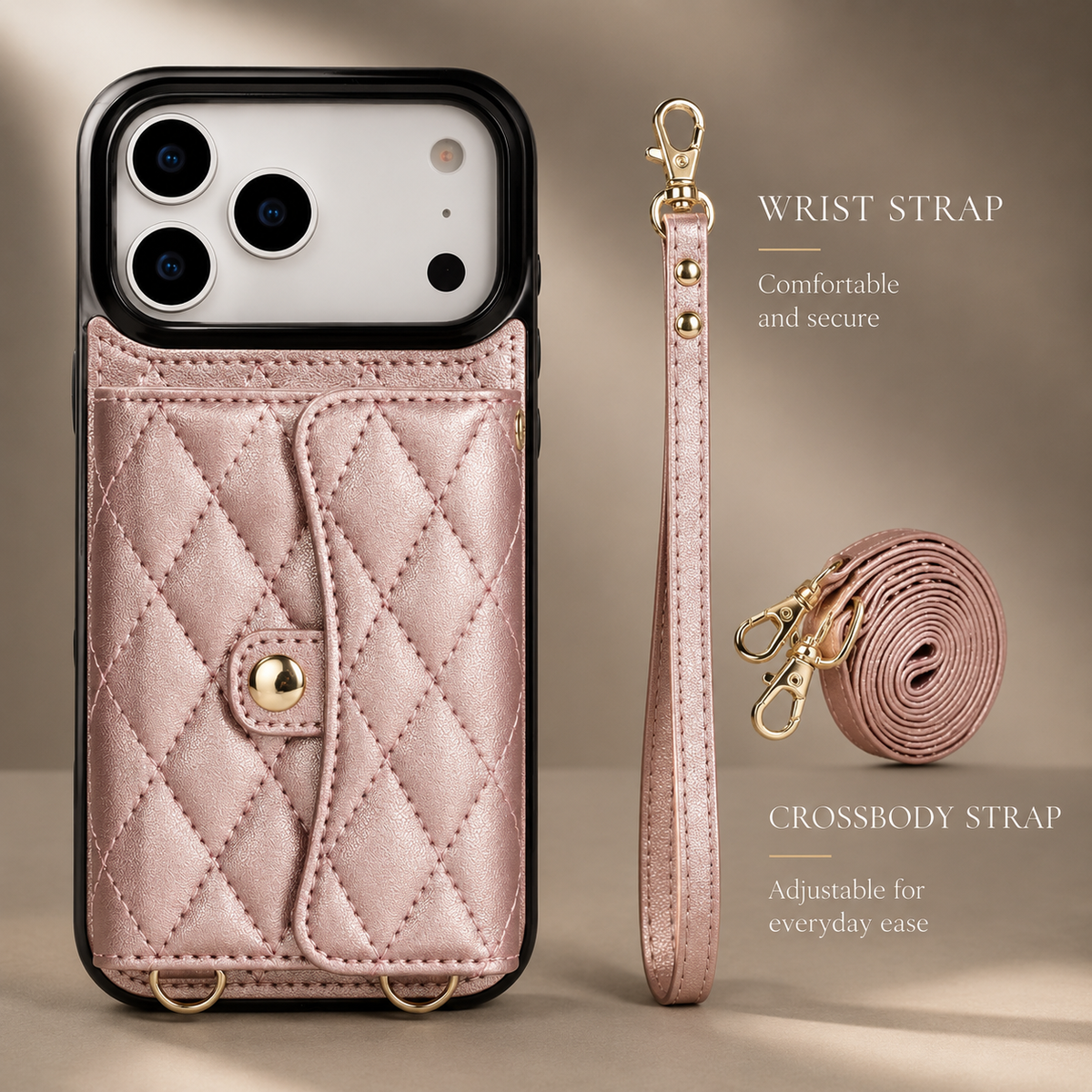 Premium iPhone Case Leather Crossbody Wallet Card Holder Coin Pocket Wrist Shoulder Strap Shockproof Non Slip Full Coverage Portable Protective Design