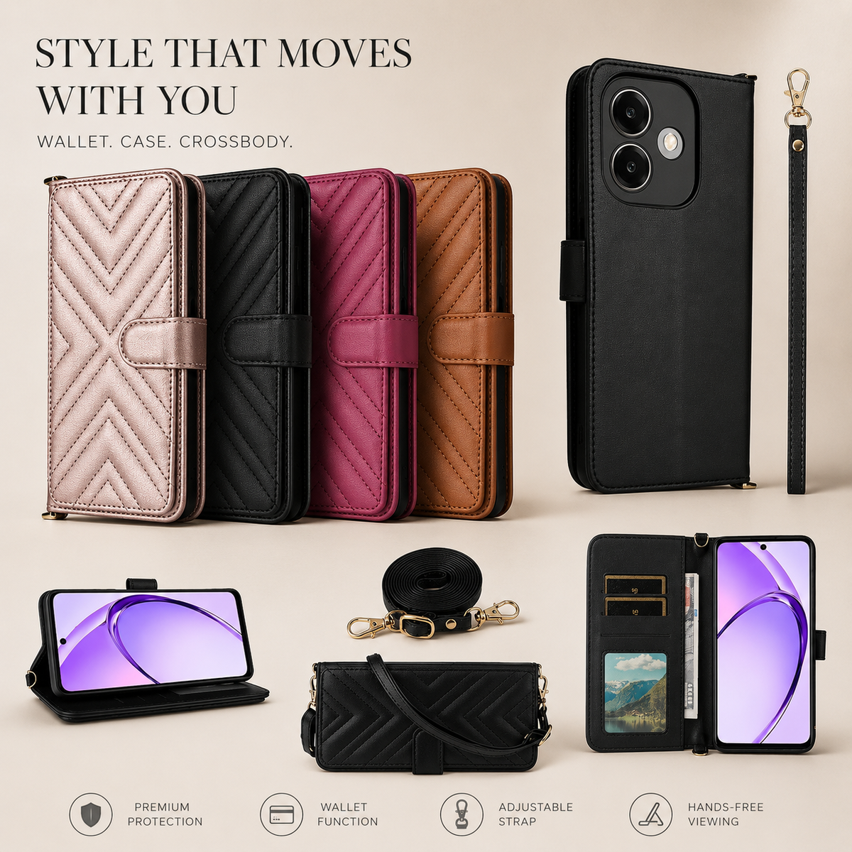 Premium iPhone Case Leather Flip Wallet Card Holder Shockproof Durable Cover Magnetic Closure Full Body Protection Slim Stand Design Scratch Resistant