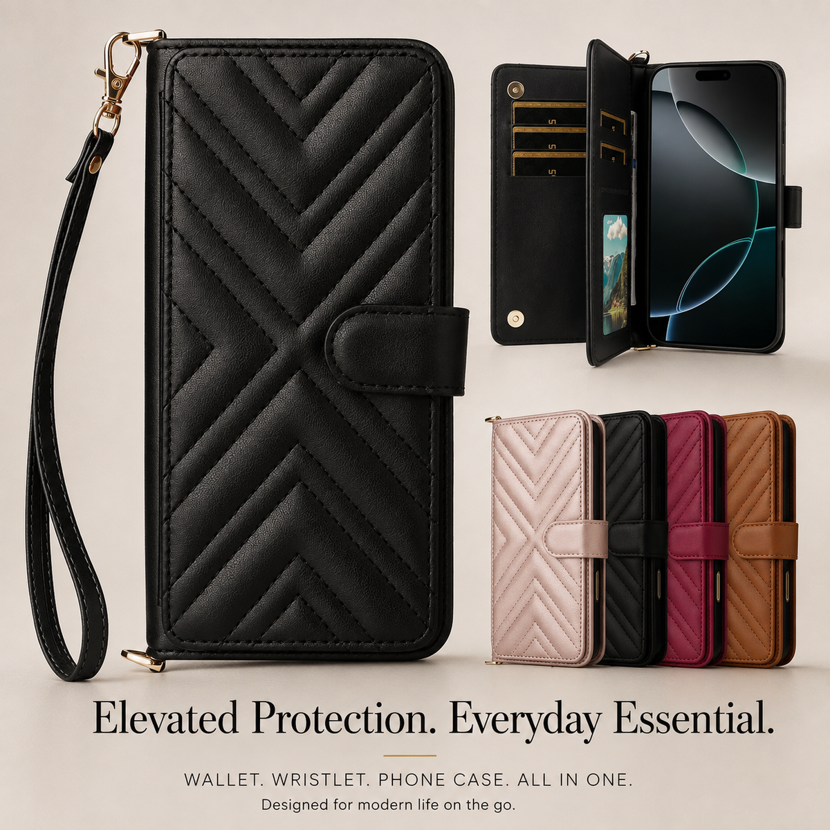 Premium iPhone Case Leather Flip Wallet Card Holder Shockproof Durable Cover Magnetic Closure Full Body Protection Slim Stand Design Scratch Resistant