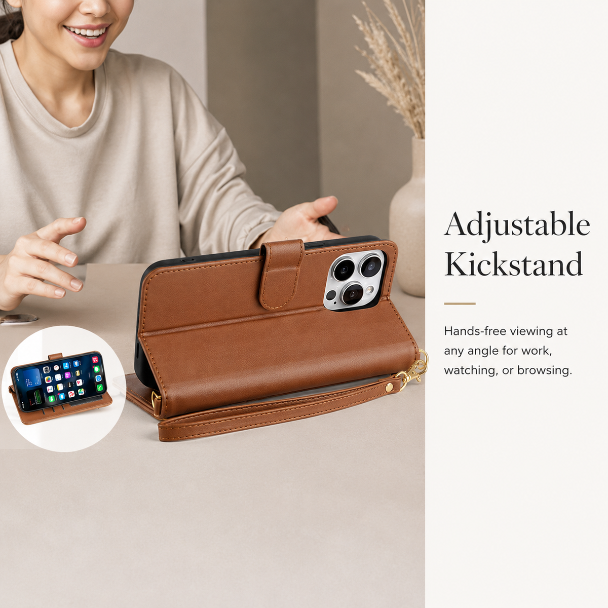 Premium iPhone Case Leather Flip Wallet Card Holder Shockproof Durable Cover Magnetic Closure Full Body Protection Slim Stand Design Scratch Resistant