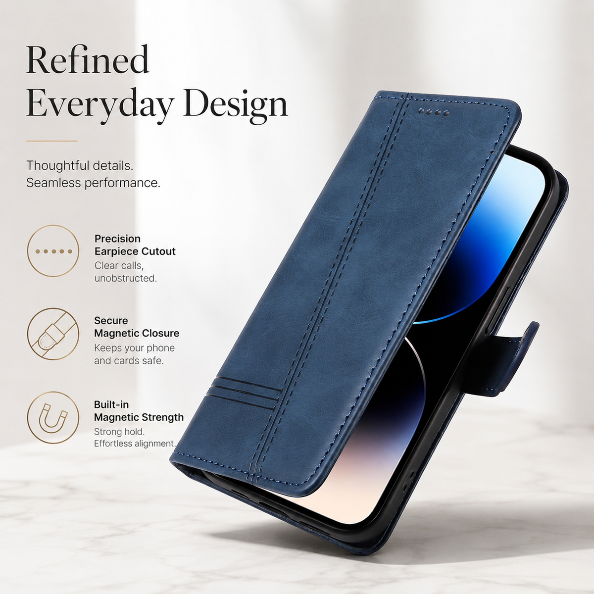 Premium iPhone Case Leather Flip Wallet Magnetic Card Holder Stand Anti Scratch Non Slip Protective Book Cover Storage Compartment Slim Folio Case