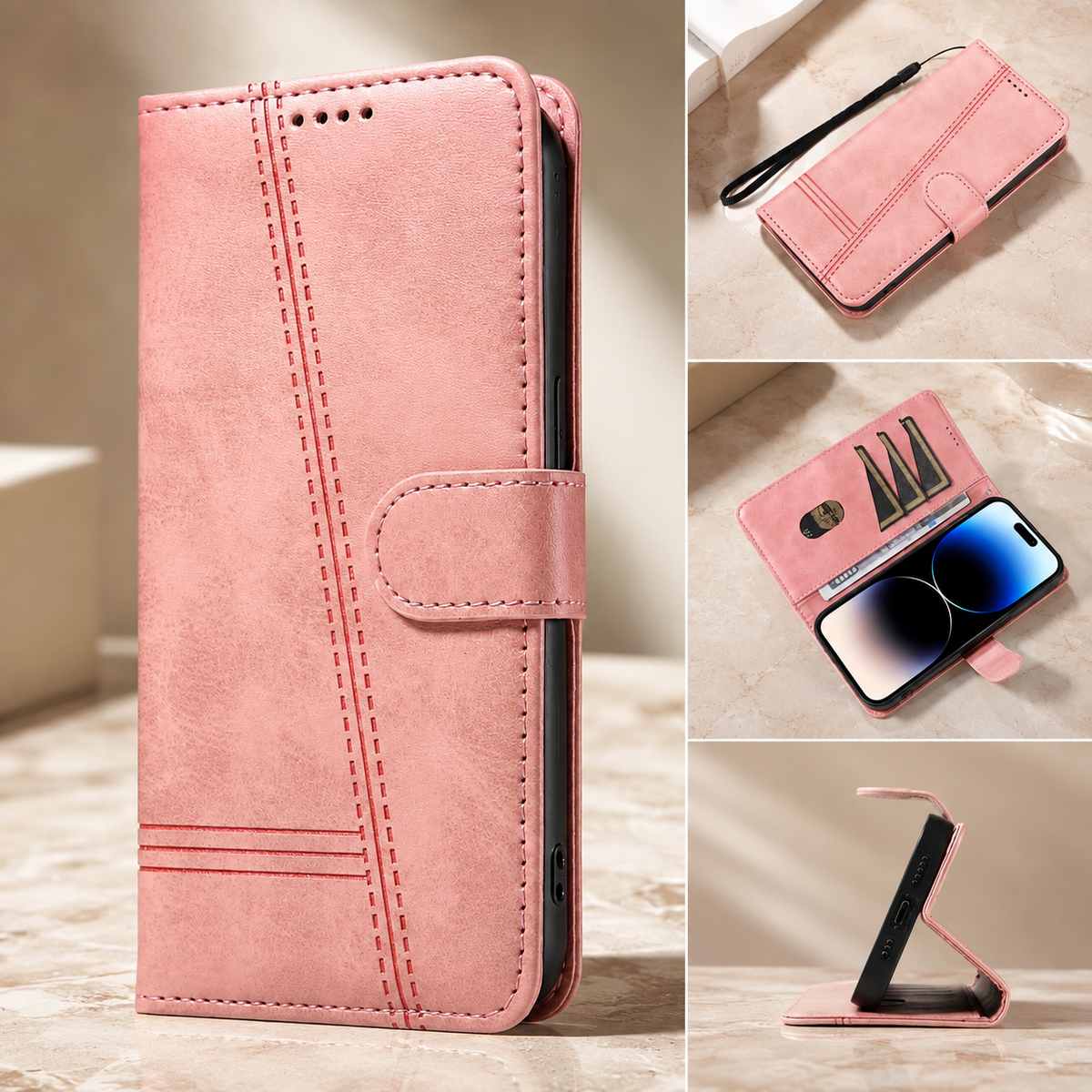 Premium iPhone Case Leather Flip Wallet Magnetic Card Holder Stand Anti Scratch Non Slip Protective Book Cover Storage Compartment Slim Folio Case