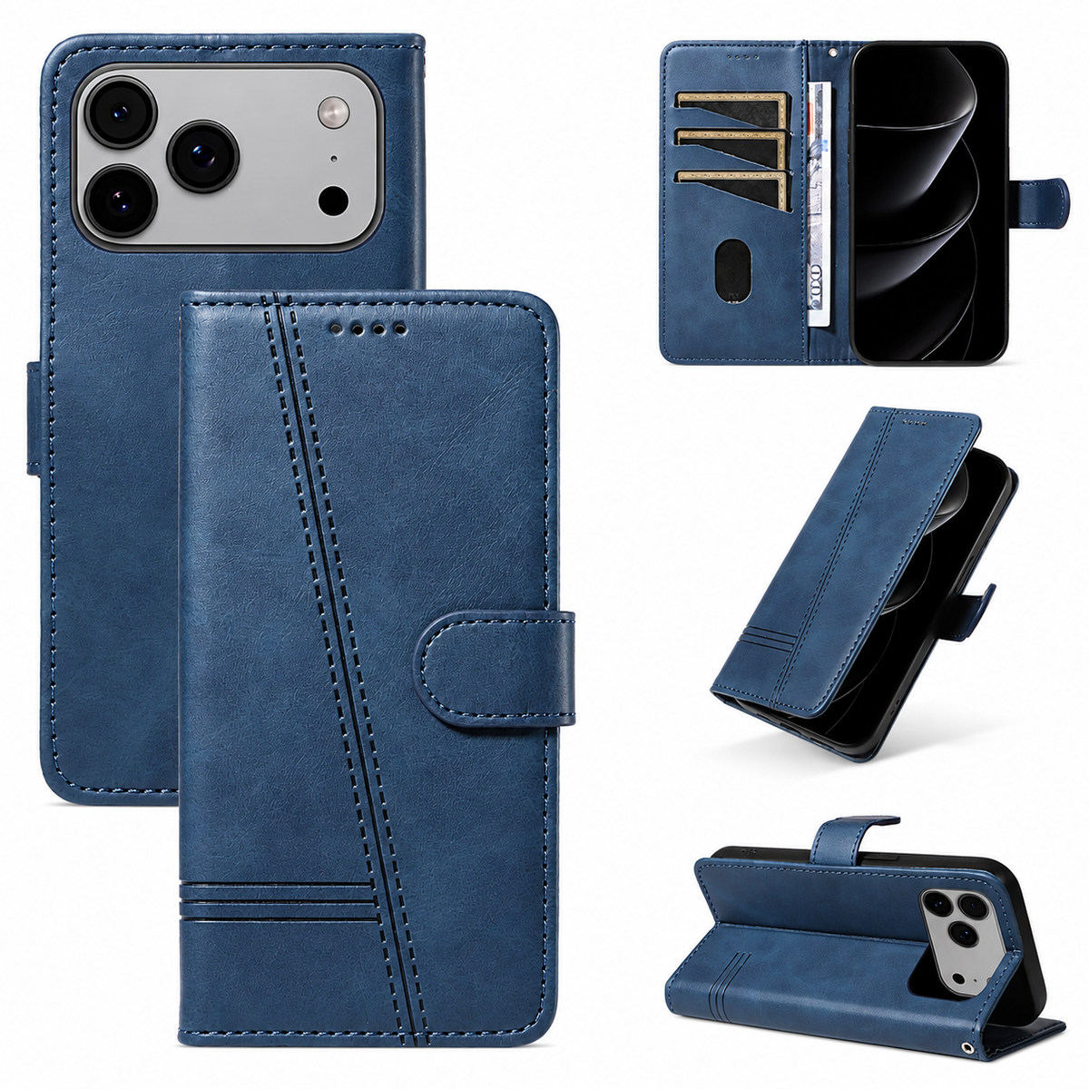 Premium iPhone Case Leather Flip Wallet Magnetic Card Holder Stand Anti Scratch Non Slip Protective Book Cover Storage Compartment Slim Folio Case