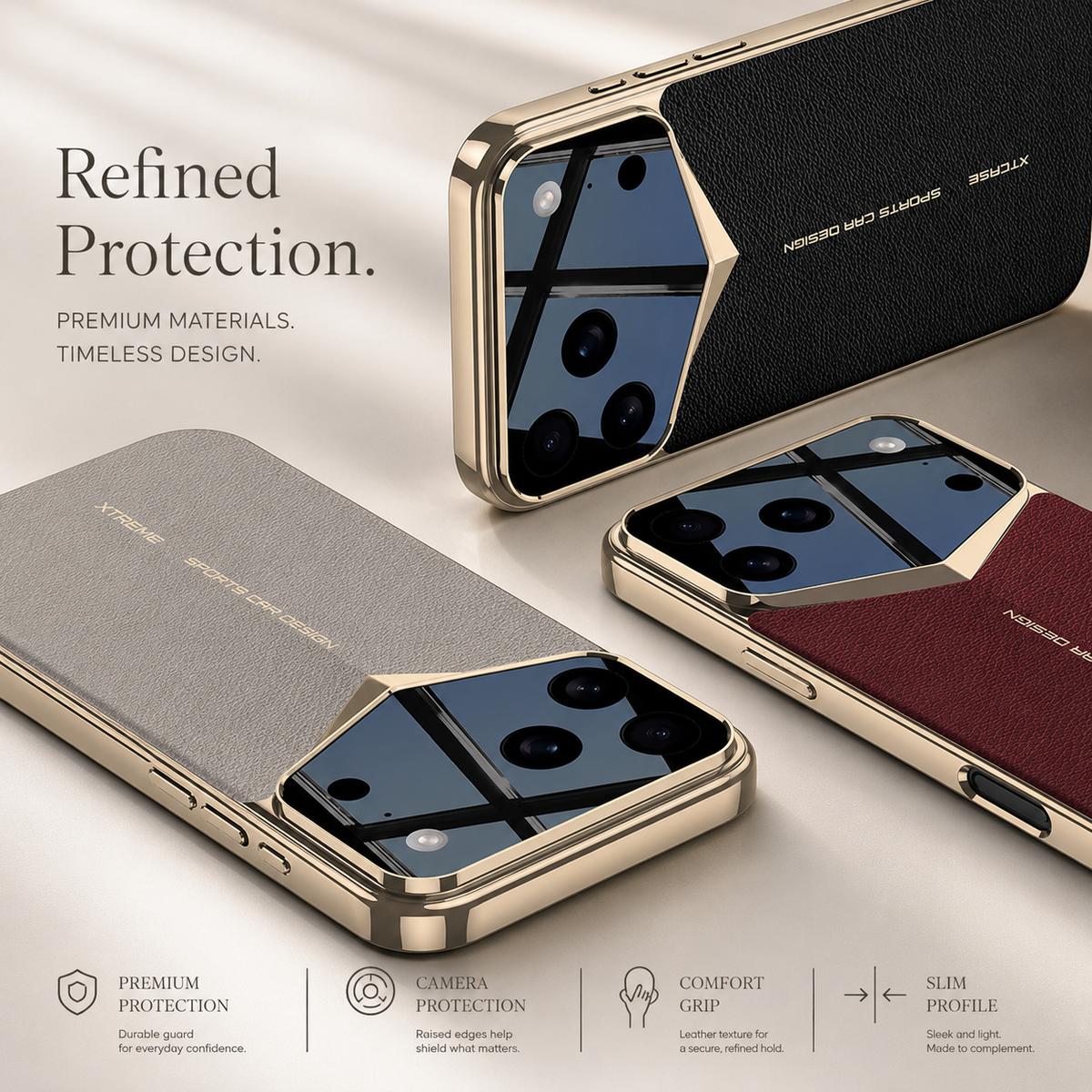 Premium iPhone Case Leather Hard Shell Camera Lens Protection Shockproof Anti Scratch Anti Fingerprint Non Slip Electroplated Slim Dustproof Protective Cover