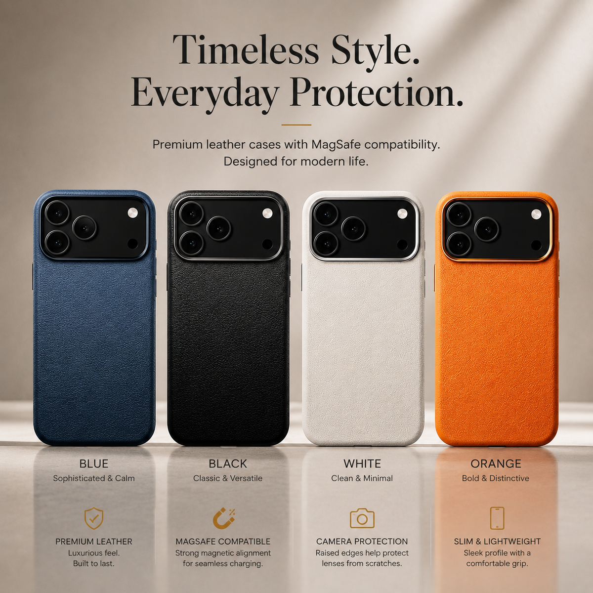 Premium iPhone Case Leather Magnetic Cover MagSafe Compatible Wireless Charging Anti Fingerprint Shockproof Full Protection Camera Access Slim Profile