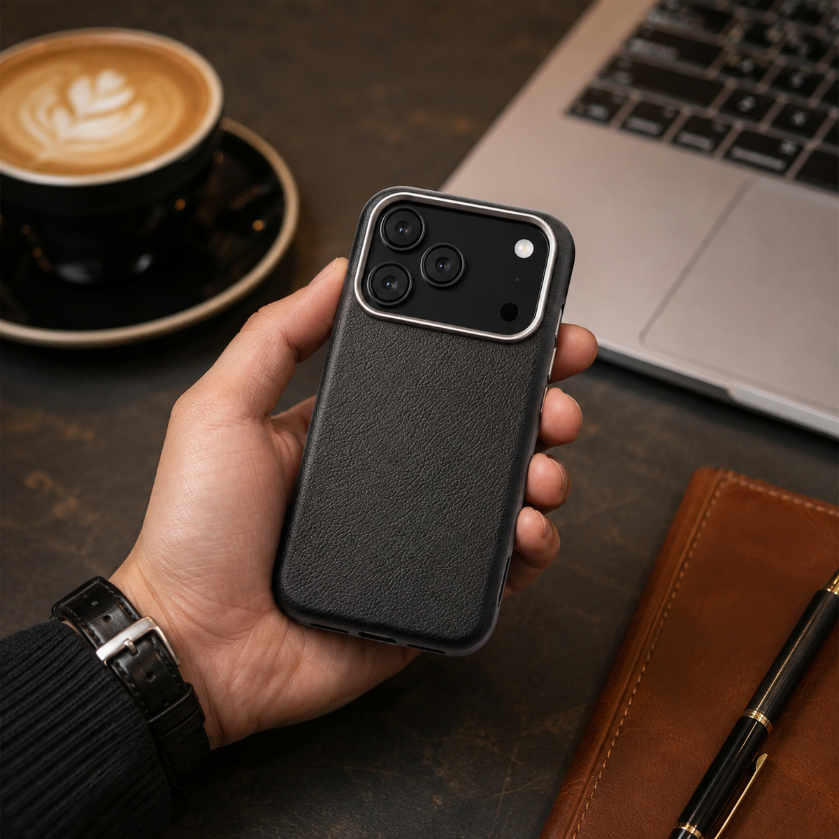Premium iPhone Case Leather Magnetic Cover MagSafe Compatible Wireless Charging Anti Fingerprint Shockproof Full Protection Camera Access Slim Profile