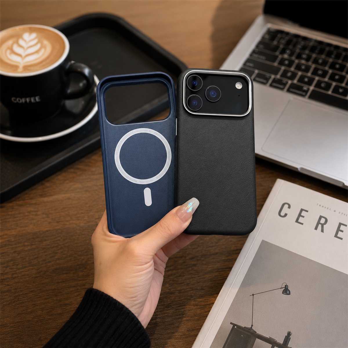 Premium iPhone Case Leather Magnetic Cover MagSafe Compatible Wireless Charging Anti Fingerprint Shockproof Full Protection Camera Access Slim Profile
