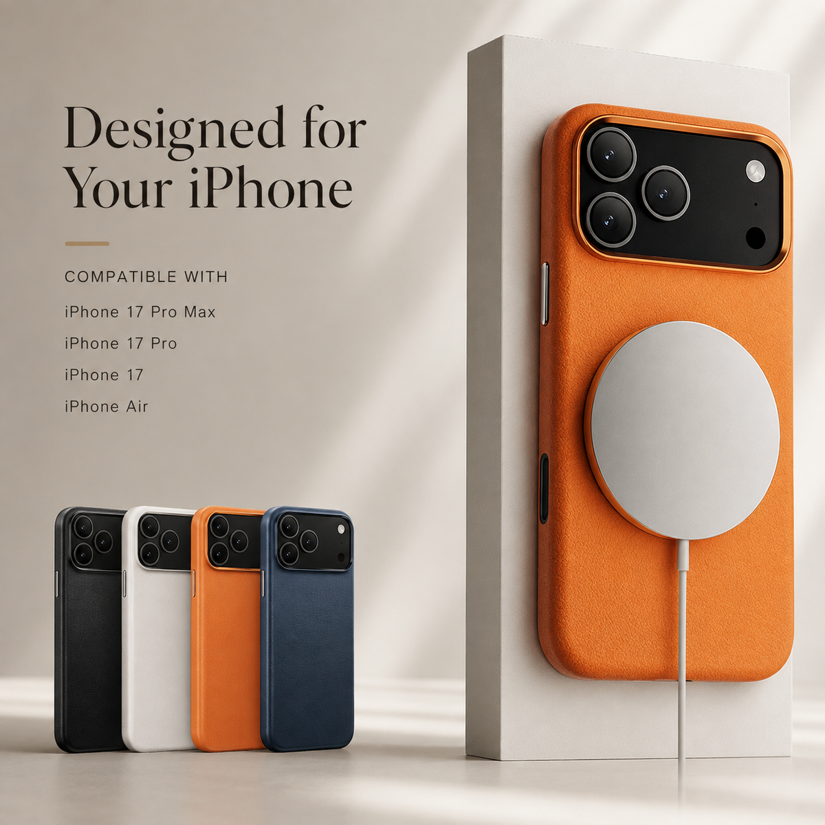 Premium iPhone Case Leather Magnetic Cover MagSafe Compatible Wireless Charging Anti Fingerprint Shockproof Full Protection Camera Access Slim Profile