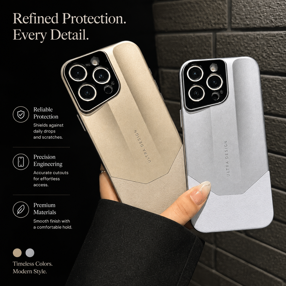 Premium iPhone Case Leather PC Hybrid Shockproof Protective Cover Anti Scratch Anti Fingerprint Non Slip Slim Contrast Color Hard Half Wrapped Shell