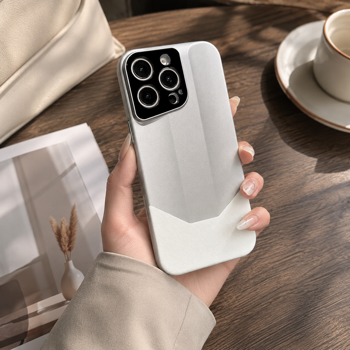 Premium iPhone Case Leather PC Hybrid Shockproof Protective Cover Anti Scratch Anti Fingerprint Non Slip Slim Contrast Color Hard Half Wrapped Shell