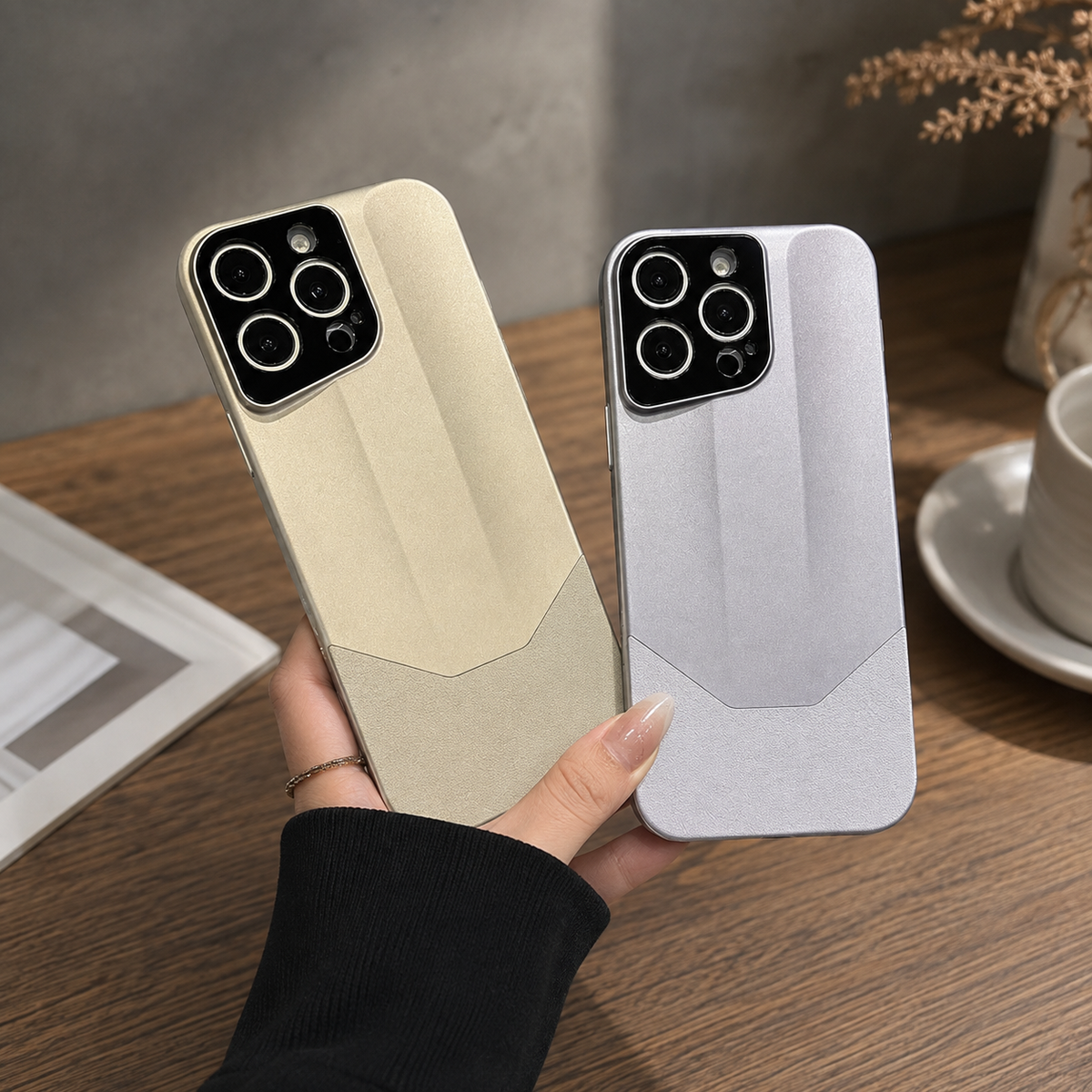 Premium iPhone Case Leather PC Hybrid Shockproof Protective Cover Anti Scratch Anti Fingerprint Non Slip Slim Contrast Color Hard Half Wrapped Shell
