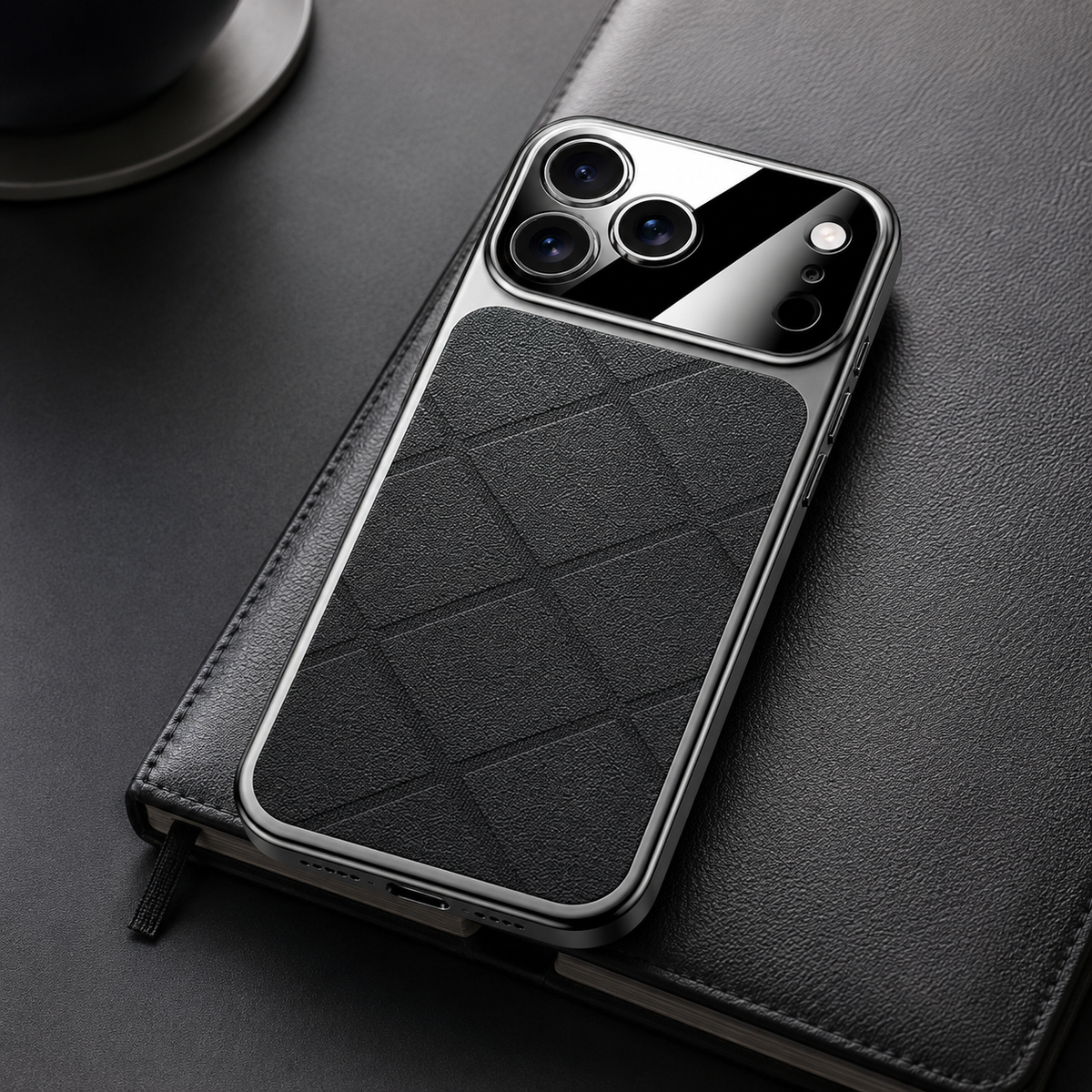 Premium iPhone Case Leather Plating Frame Camera Lens Protection Shockproof Tough Protective Bumper Anti Scratch Slim Reinforced Edge Modern Cover