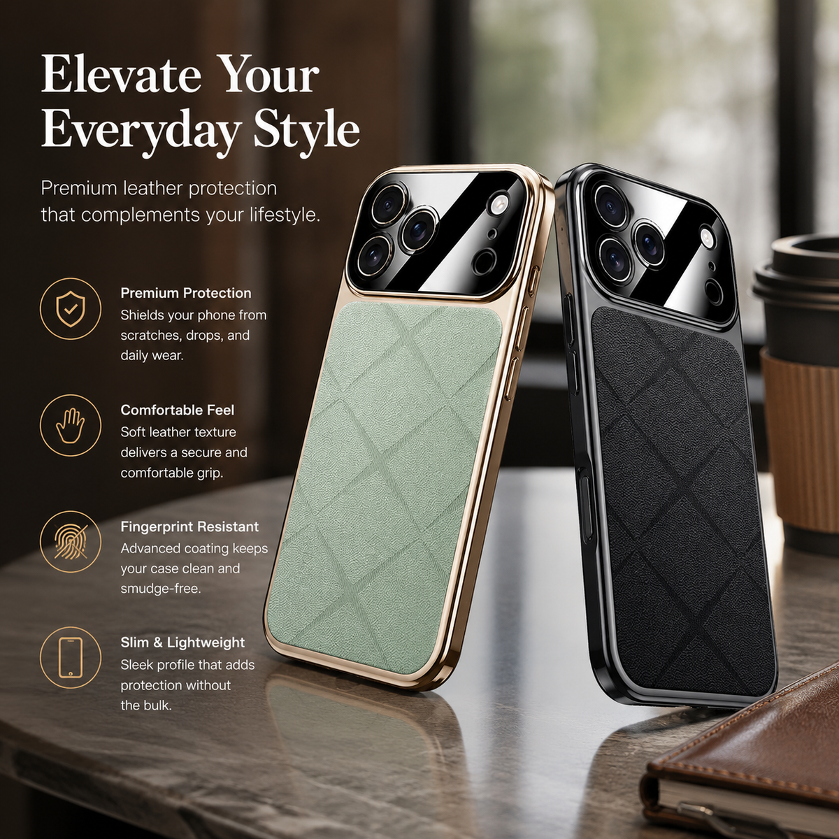 Premium iPhone Case Leather Plating Frame Camera Lens Protection Shockproof Tough Protective Bumper Anti Scratch Slim Reinforced Edge Modern Cover