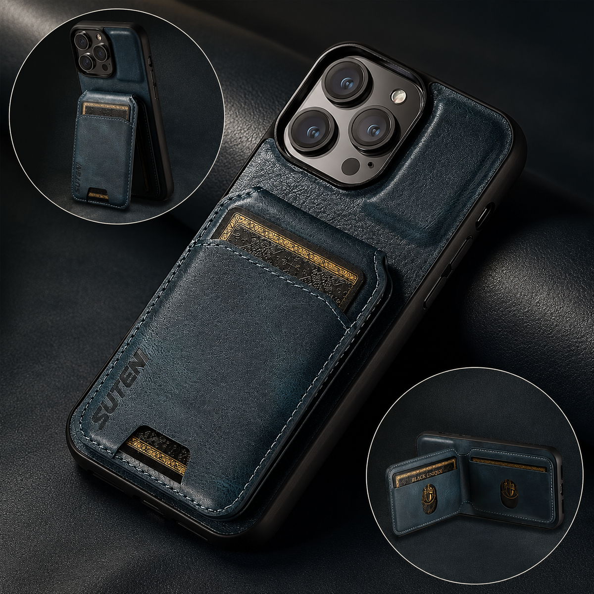 Premium iPhone Case Leather Wallet Card Holder Magnetic Closure Pocket Cover Full Coverage Anti Scratch Non Slip Slim Protective Design