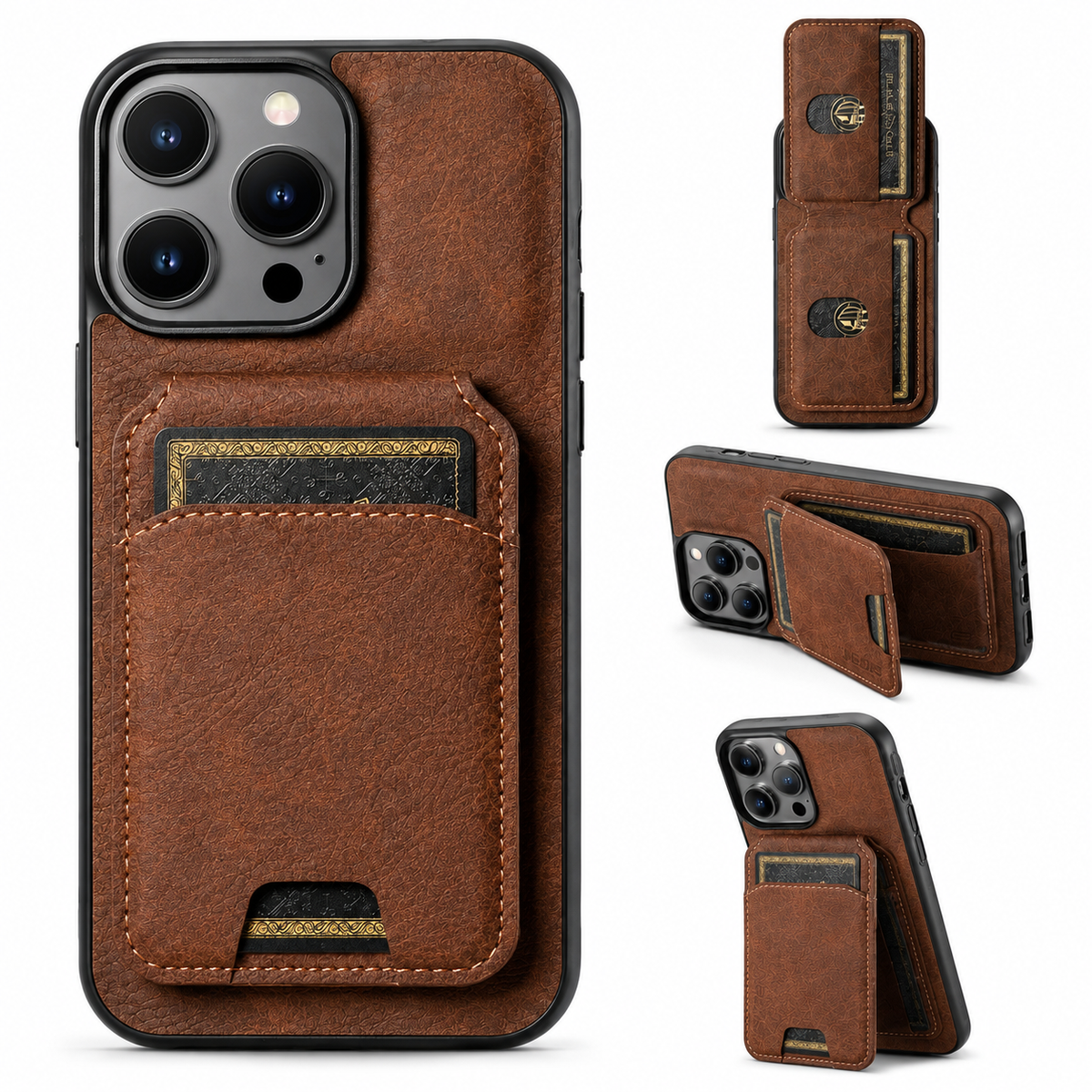 Premium iPhone Case Leather Wallet Card Holder Magnetic Closure Pocket Cover Full Coverage Anti Scratch Non Slip Slim Protective Design