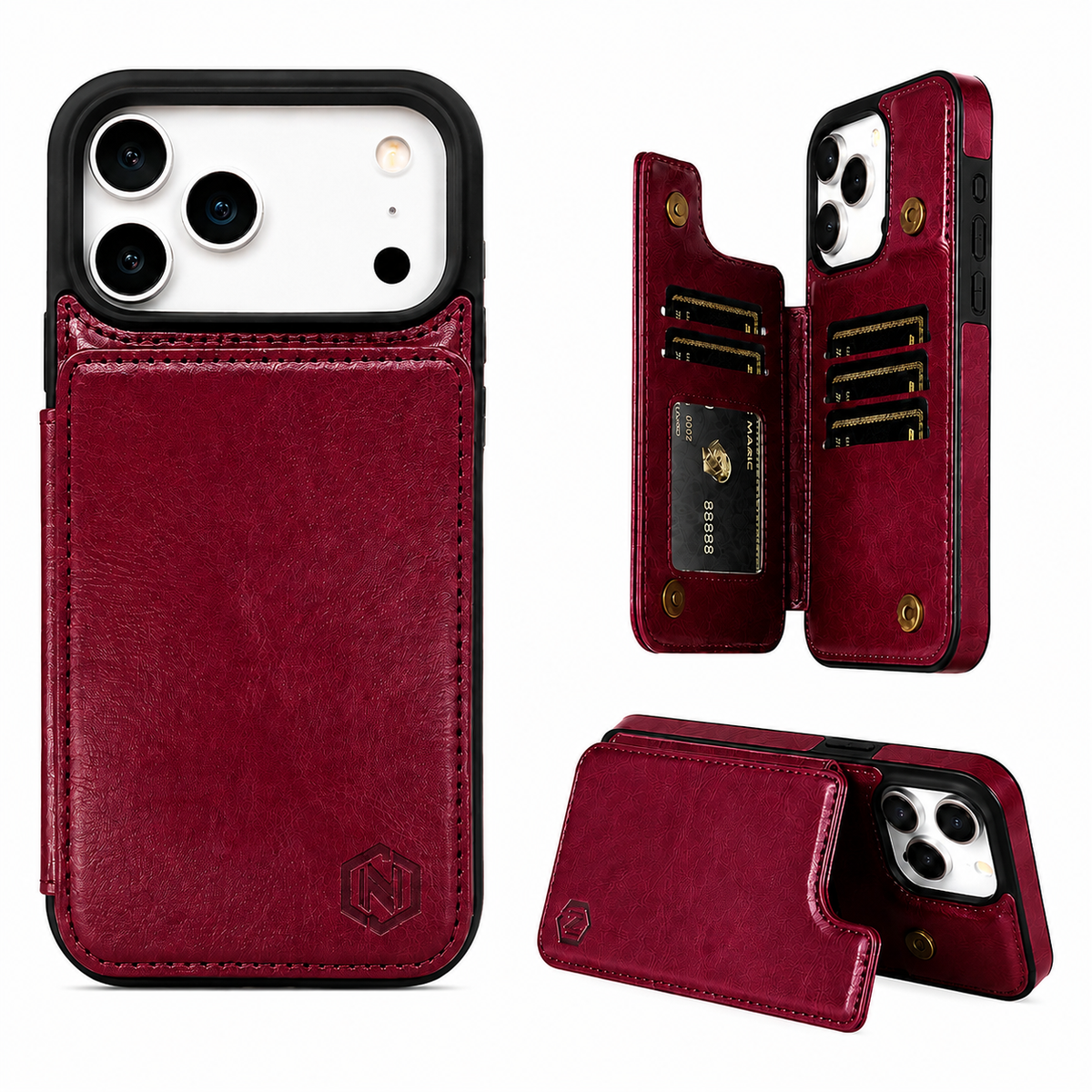 Premium iPhone Case Leather Wallet Card Holder Shockproof Protective Cover Business Slim Anti Scratch Non Slip Full Coverage Card Storage Case