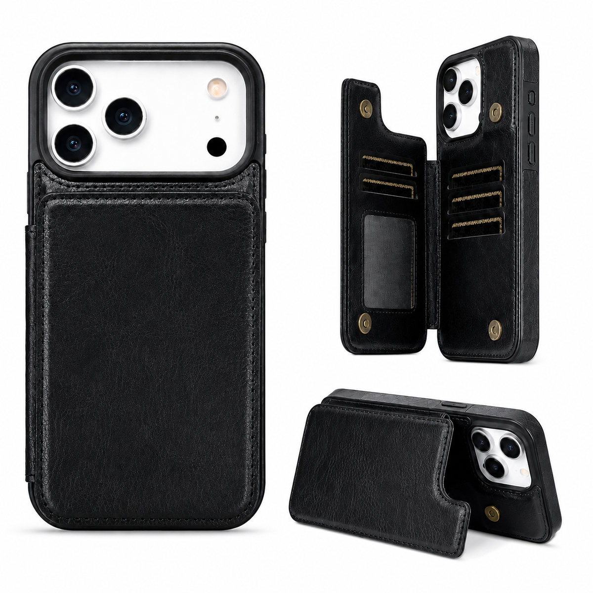 Premium iPhone Case Leather Wallet Card Holder Shockproof Protective Cover Business Slim Anti Scratch Non Slip Full Coverage Card Storage Case
