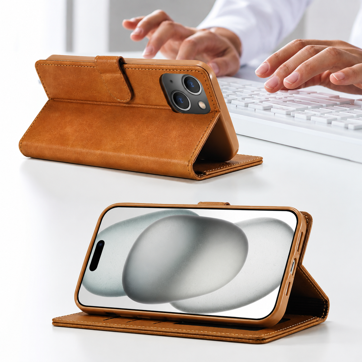 Premium iPhone Case Leather Wallet Flip Cover Card Holder Magnetic Closure Shockproof Full Body Camera Lens Protection Slim Elegant Design