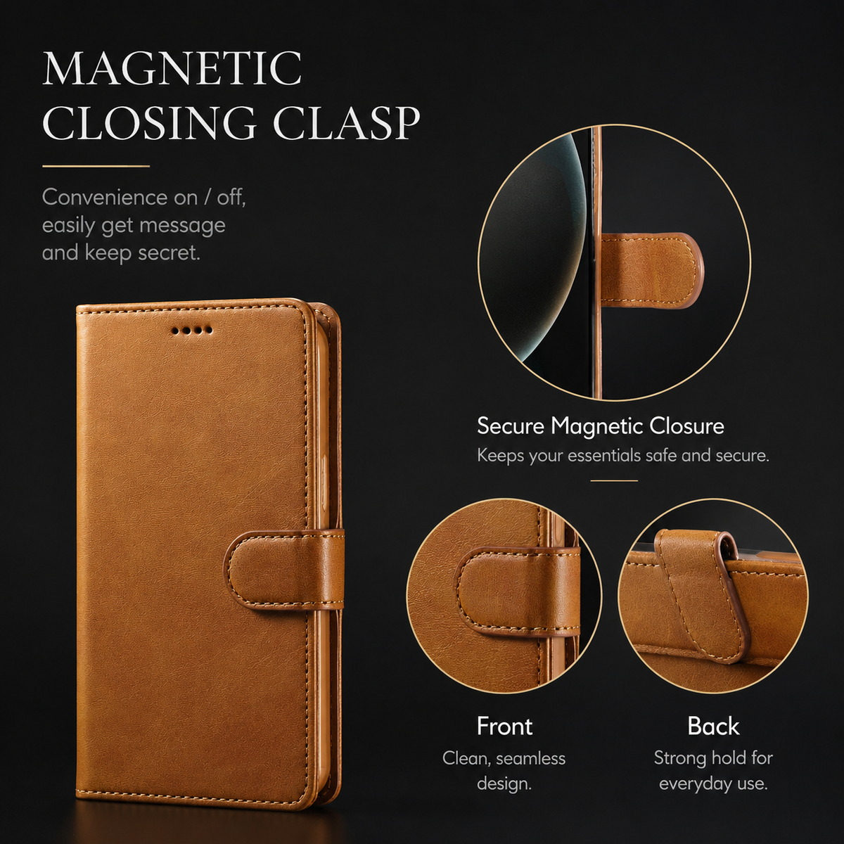 Premium iPhone Case Leather Wallet Flip Cover Card Holder Magnetic Closure Shockproof Full Body Camera Lens Protection Slim Elegant Design