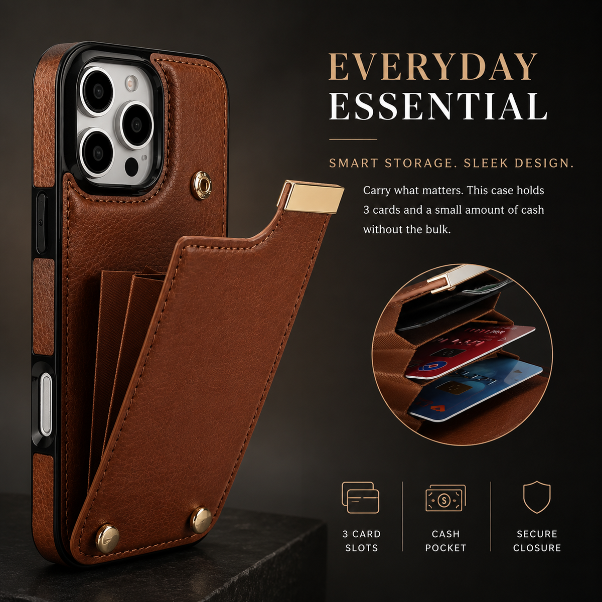 Premium iPhone Case Leather Wallet Flip Cover Card Holder Secure Pocket Magnetic Closure Shockproof Full Protection Slim Design Camera Guard Stand Set