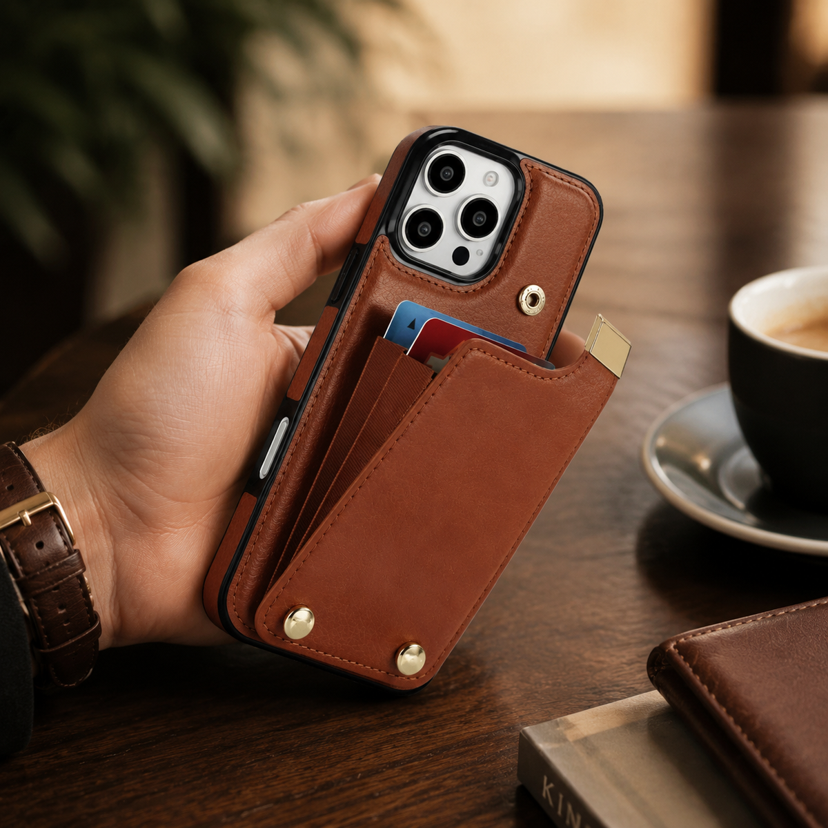 Premium iPhone Case Leather Wallet Flip Cover Card Holder Secure Pocket Magnetic Closure Shockproof Full Protection Slim Design Camera Guard Stand Set