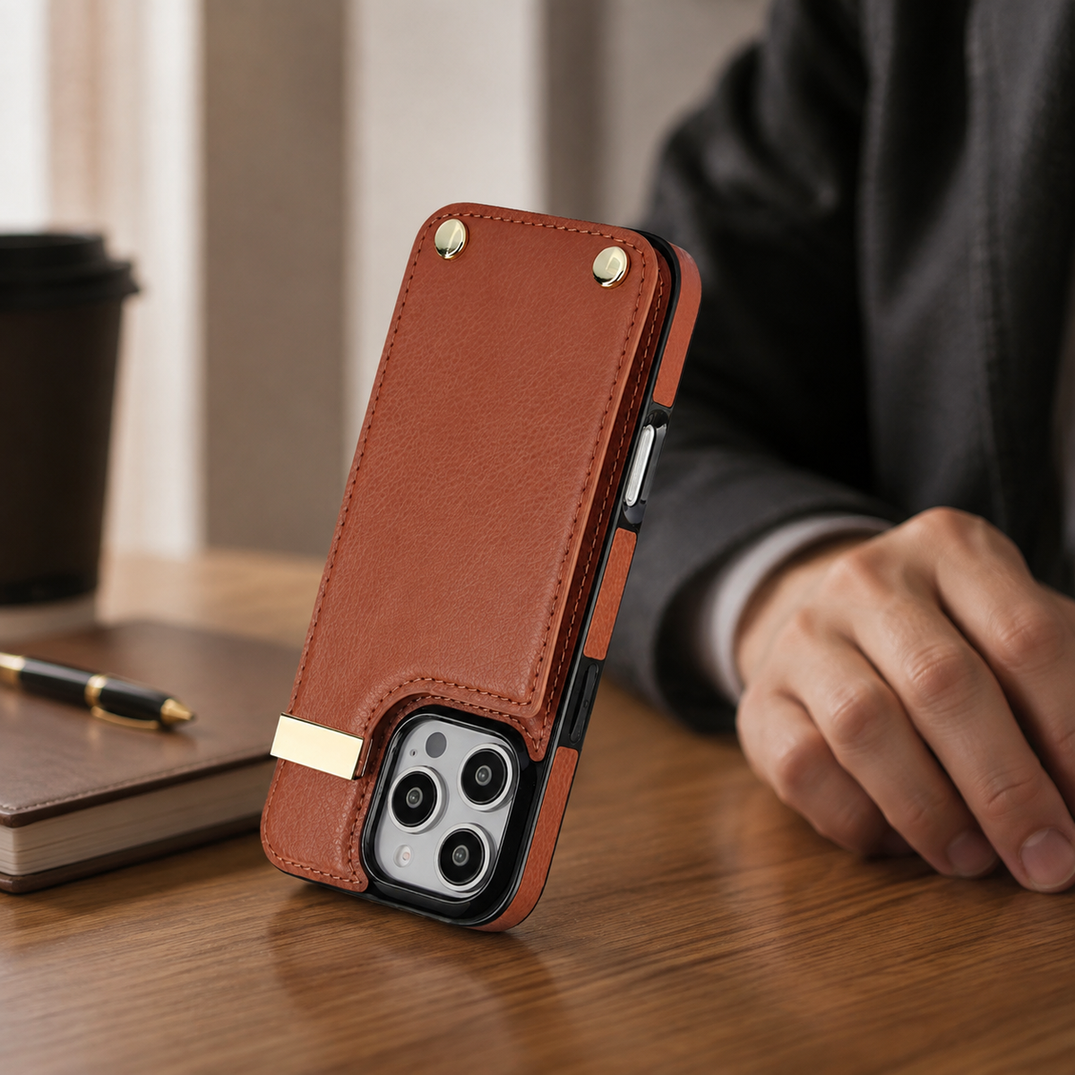 Premium iPhone Case Leather Wallet Flip Cover Card Holder Secure Pocket Magnetic Closure Shockproof Full Protection Slim Design Camera Guard Stand Set