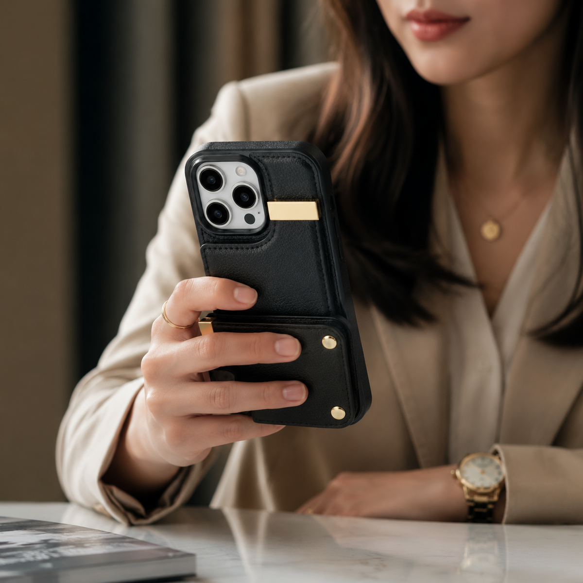 Premium iPhone Case Leather Wallet Flip Cover Card Holder Secure Pocket Magnetic Closure Shockproof Full Protection Slim Design Camera Guard Stand Set